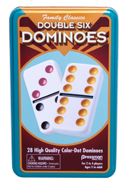 Double Six Color Dot Dominoes in Tin