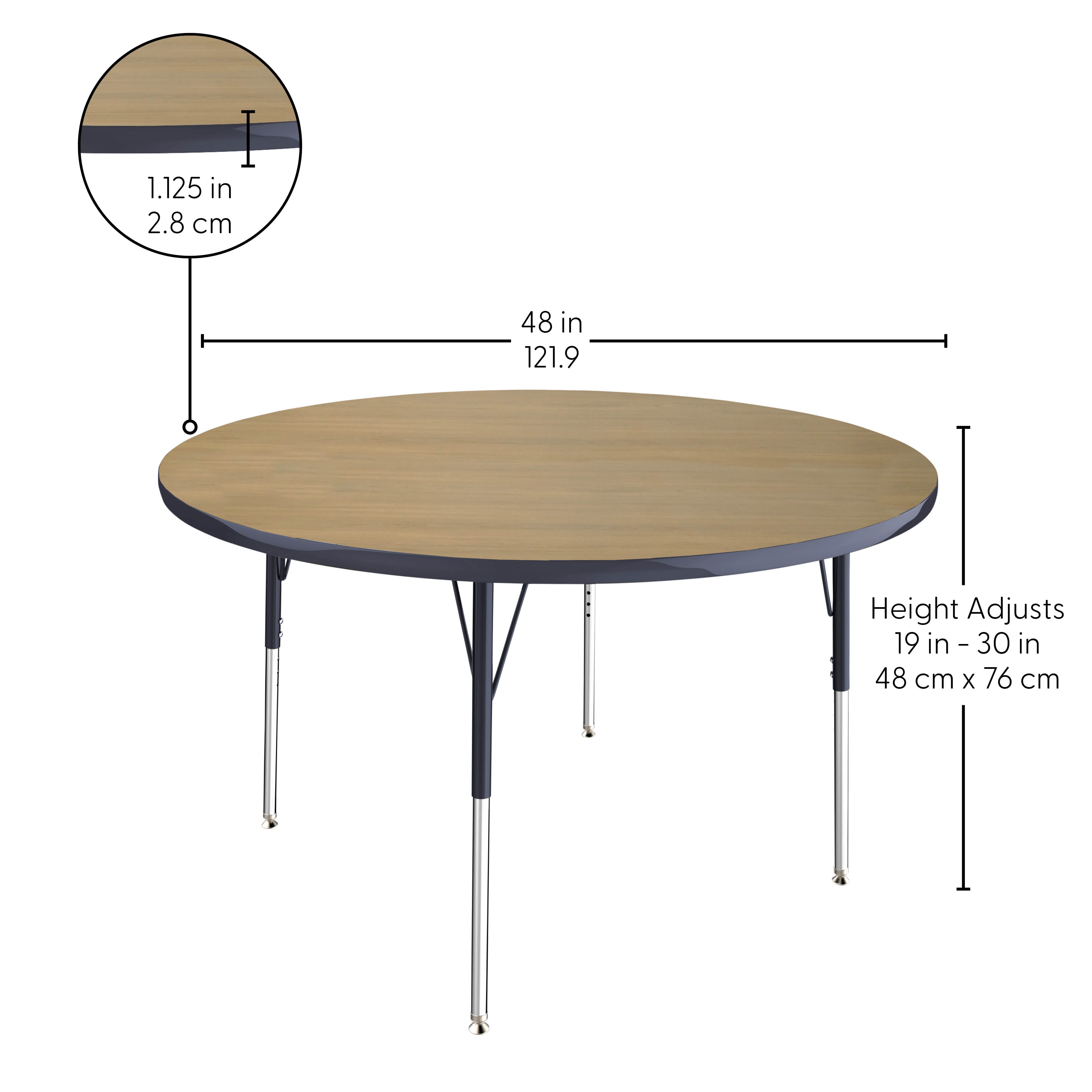 48" Round T-Molding Activity Table with Adjustable Standard Swivel Glide Legs - Pasadena Oak/Navy