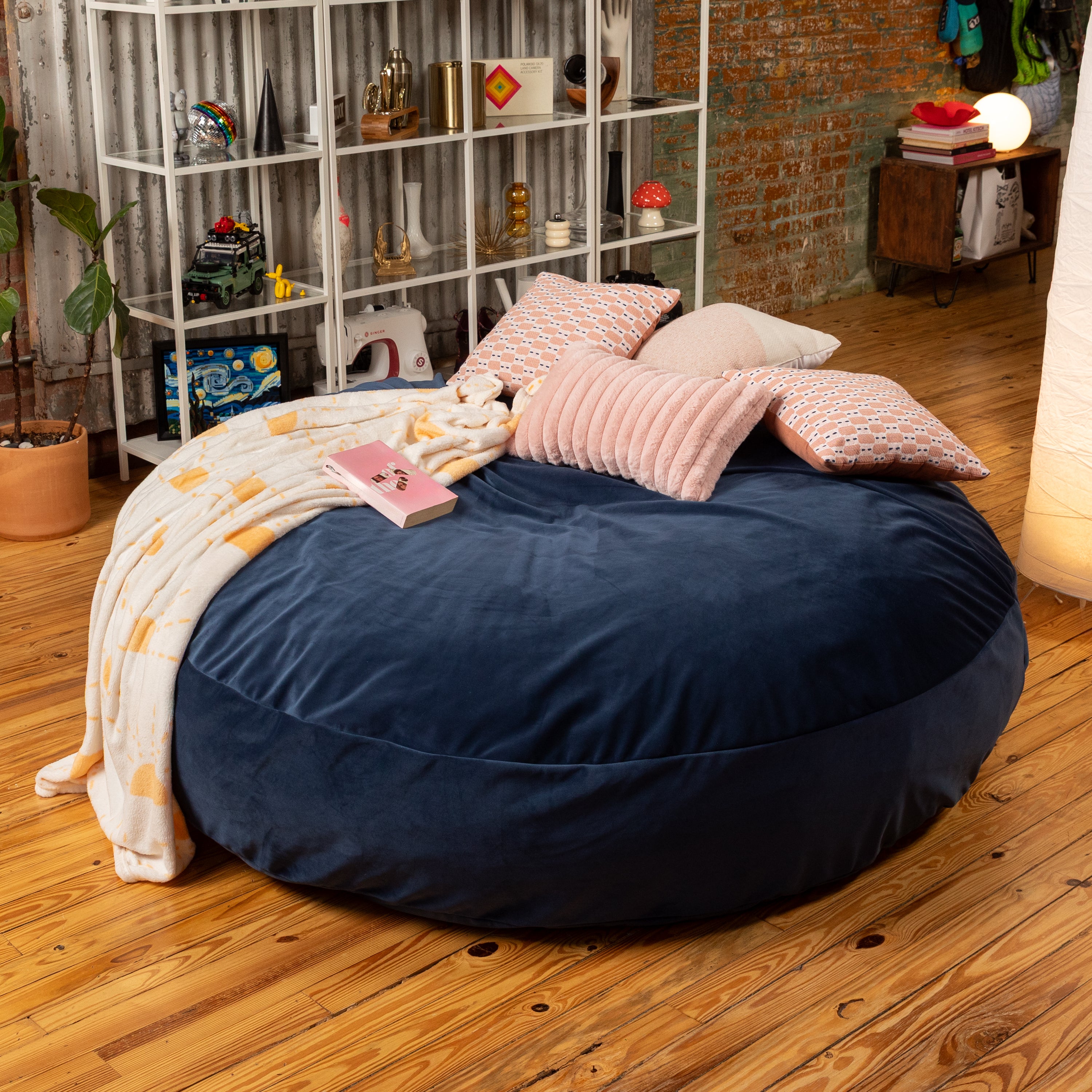 Jaxx 6 Foot Cocoon - 2-in-1 Convertible Bean Bag Bed & Large Bean Bag Chair for Adults, Premium Lush Velvet - Navy Blue