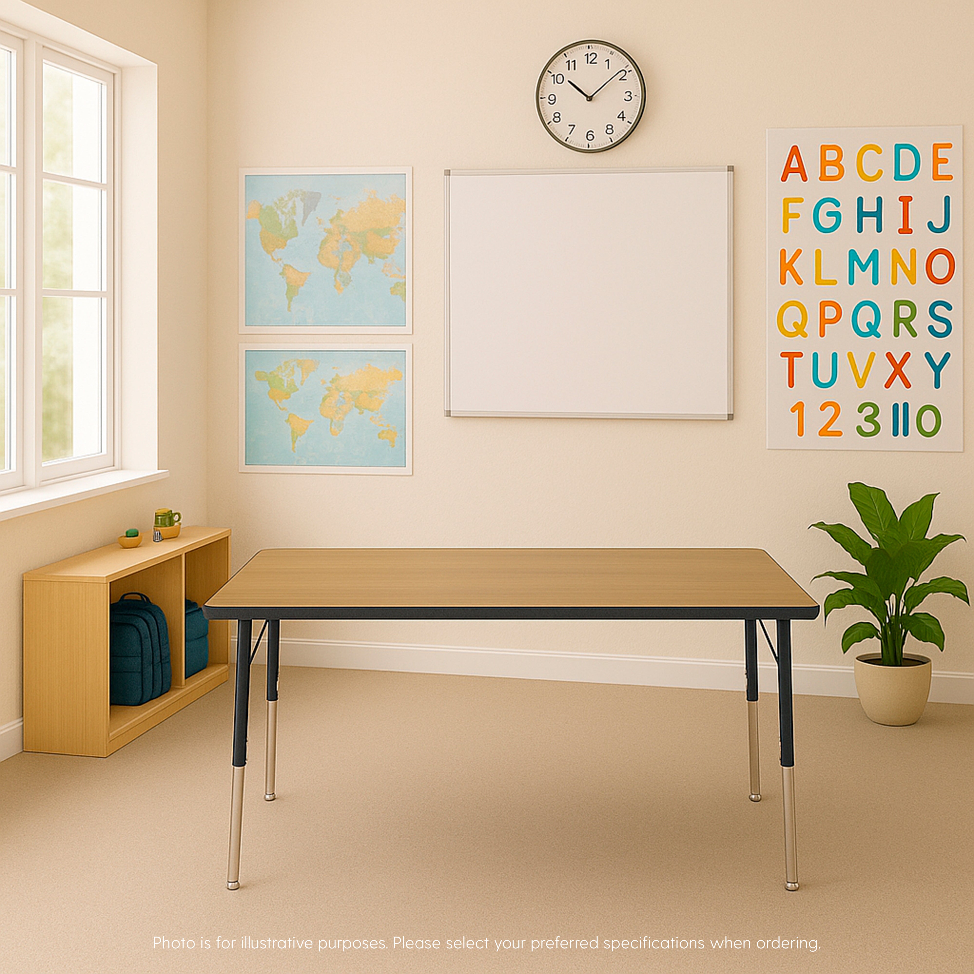 30" x 60" Rectangle T-Molding Activity Table with Adjustable Standard Ball Glide Legs - Pasadena Oak/Navy