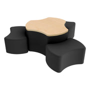Pro Series Cog Ottoman Table with Bowtie 12" H Seating, 4-Piece Set - Black/Maple
