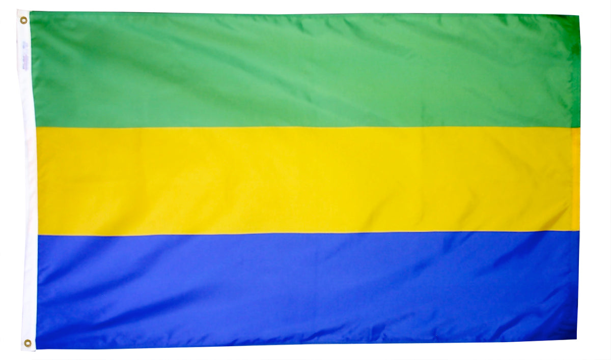 Gabon Flag 4x6 ft. Nylon SolarGuard Nyl-Glo 100% Made in USA to Official United Nations Design Specifications.