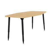 Adapte 34" x 60" Long Hexagon Woodgrain Activity Table with Adjustable Tapered Legs - Maple Grain/Black