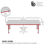 36" x 72" Rectangle T-Molding Activity Table with Adjustable Chunky Legs - Gray/Red