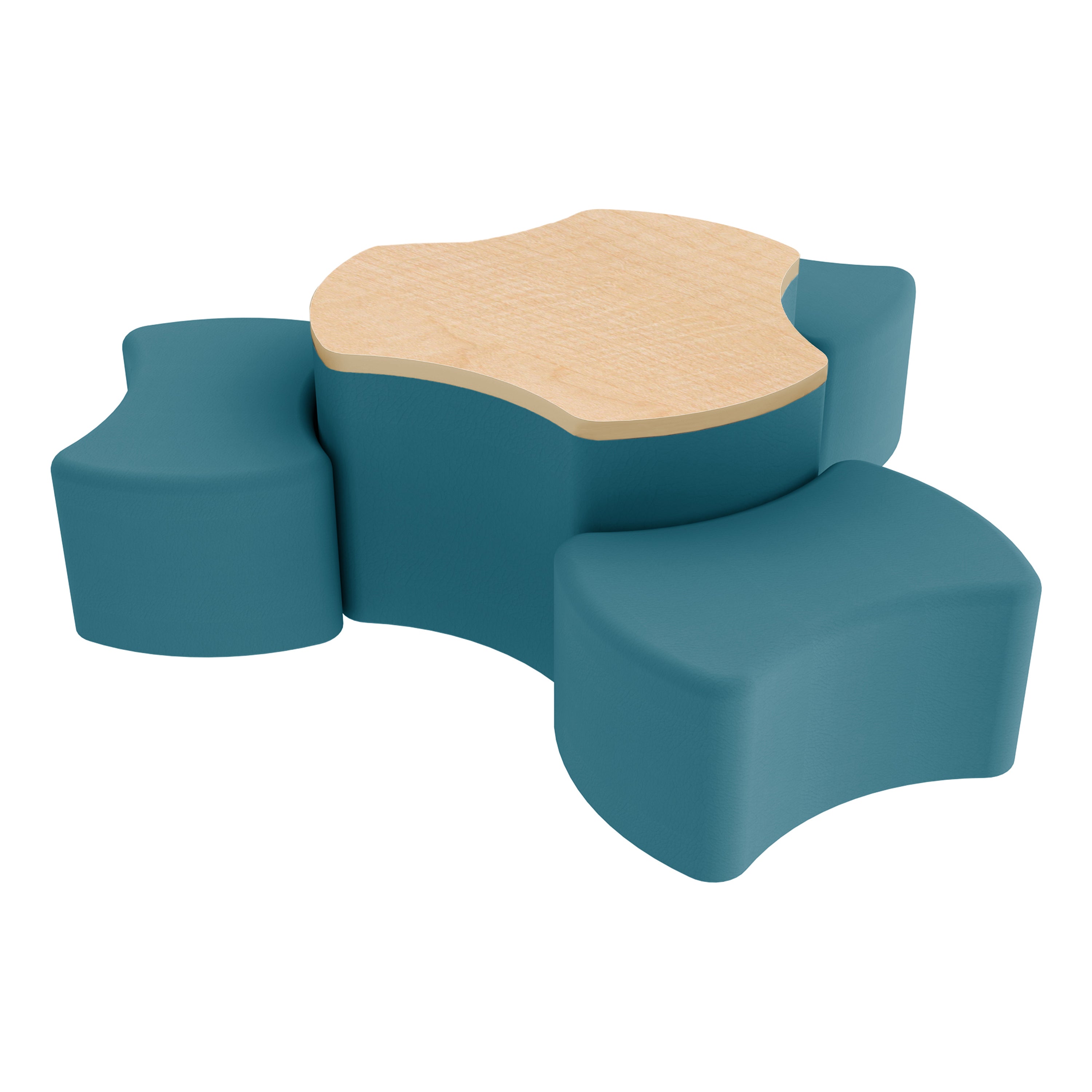 Pro Series Cog Ottoman Table with Bowtie 12" H Seating, 4-Piece Set - Teal/Maple