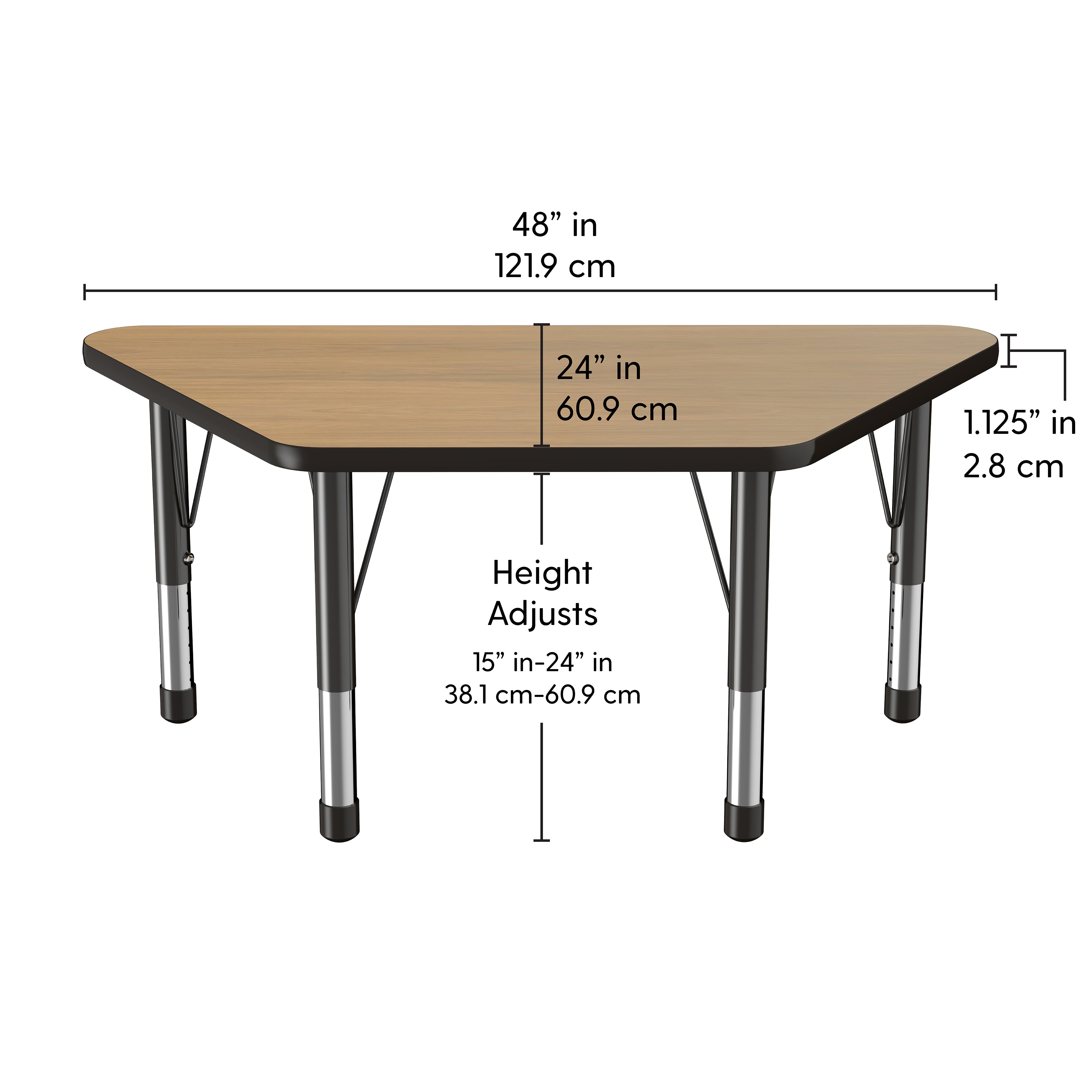 24" x 48" Trapezoid T-Molding Activity Table with Adjustable Chunky Legs - Pasadena Oak/Black