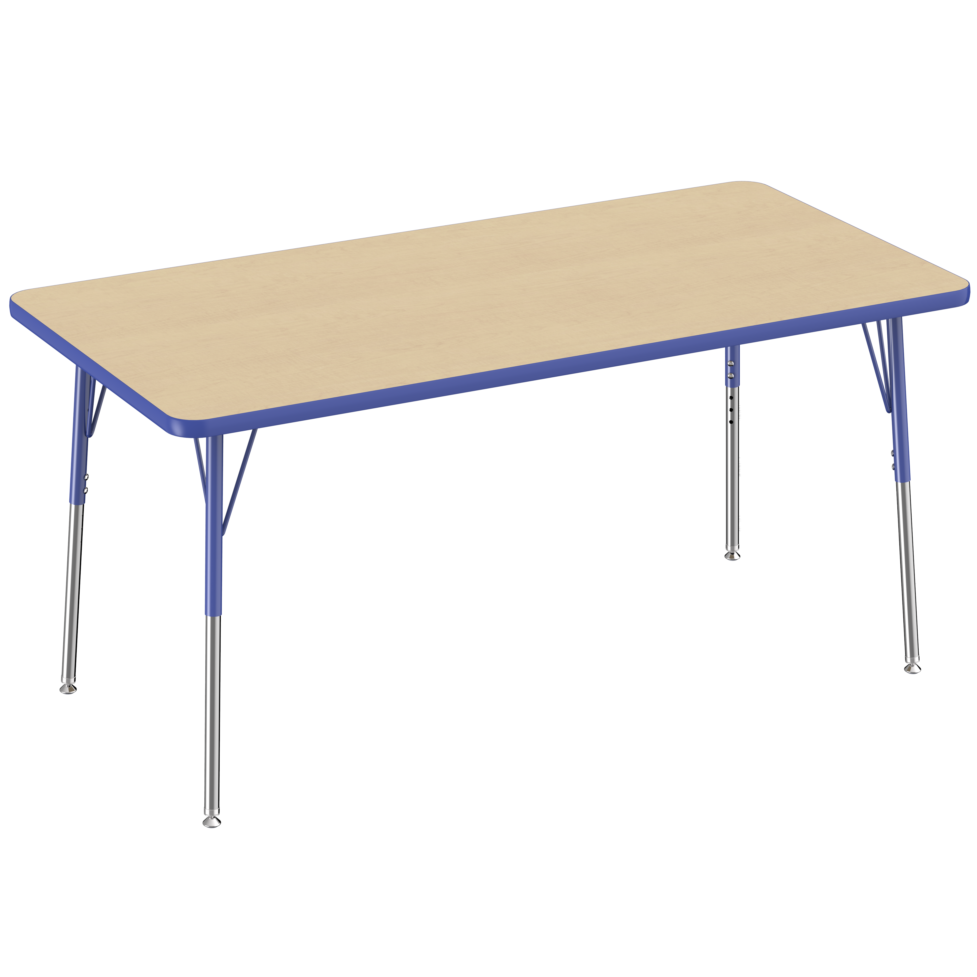 30" x 60" Rectangle T-Molding Activity Table with Adjustable Standard Swivel Glide Legs - Maple/Blue