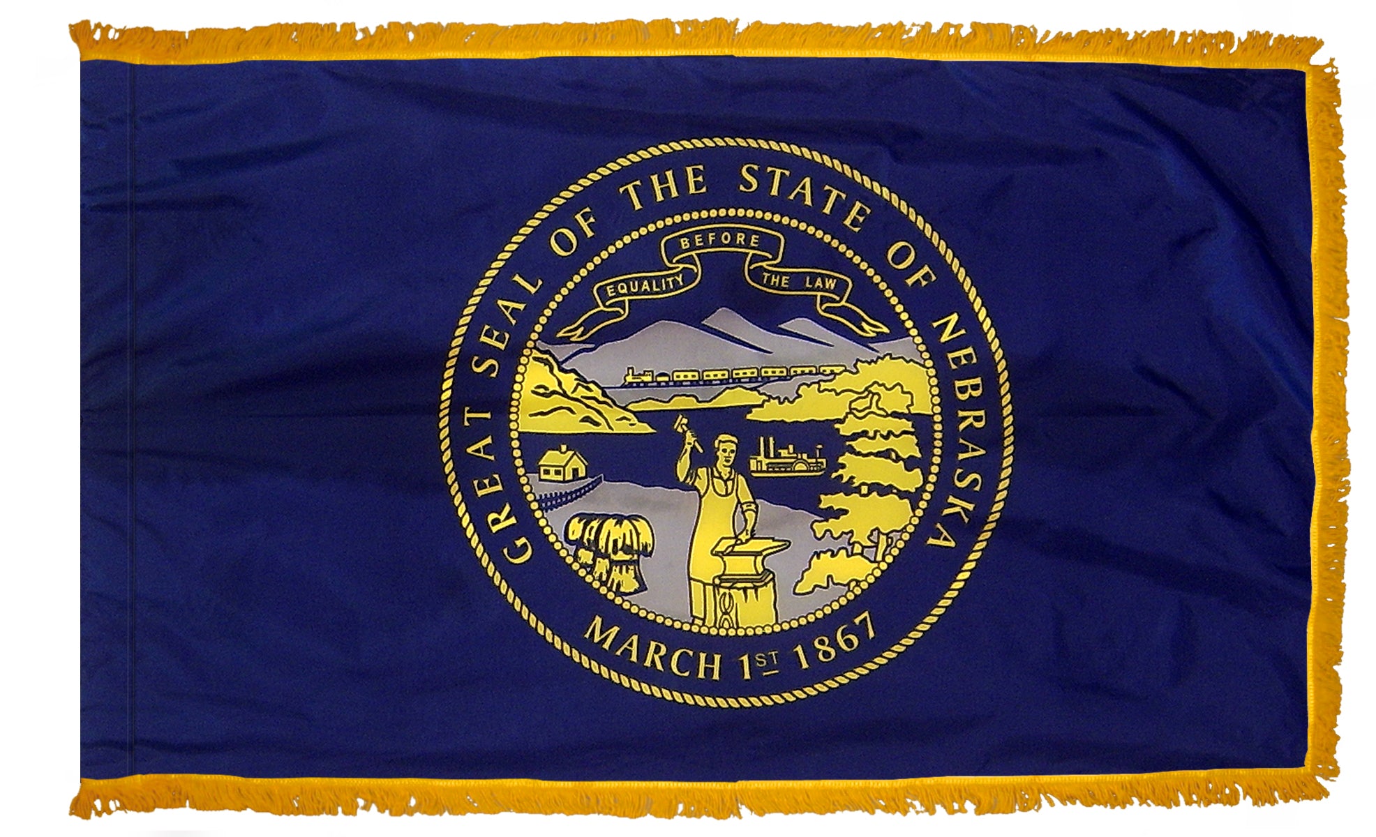 Nebraska State Flag 3x5 ft. Nylon with Pole Sleeve and Gold Fringe for Parades, and Indoor Display