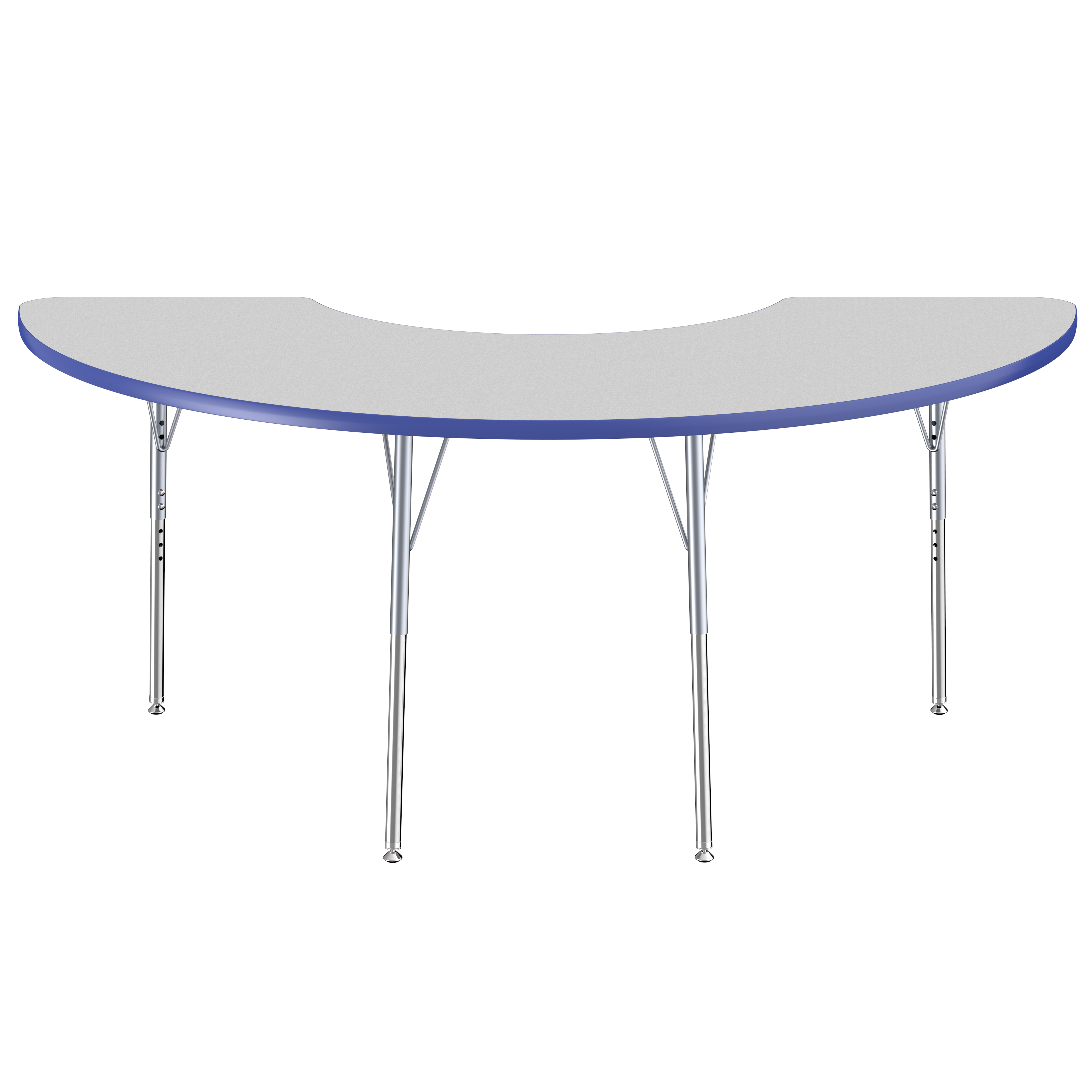 36" x 72" Half Moon T-Molding Activity Table with Adjustable Standard Swivel Glide Legs - Gray/Blue/Silver