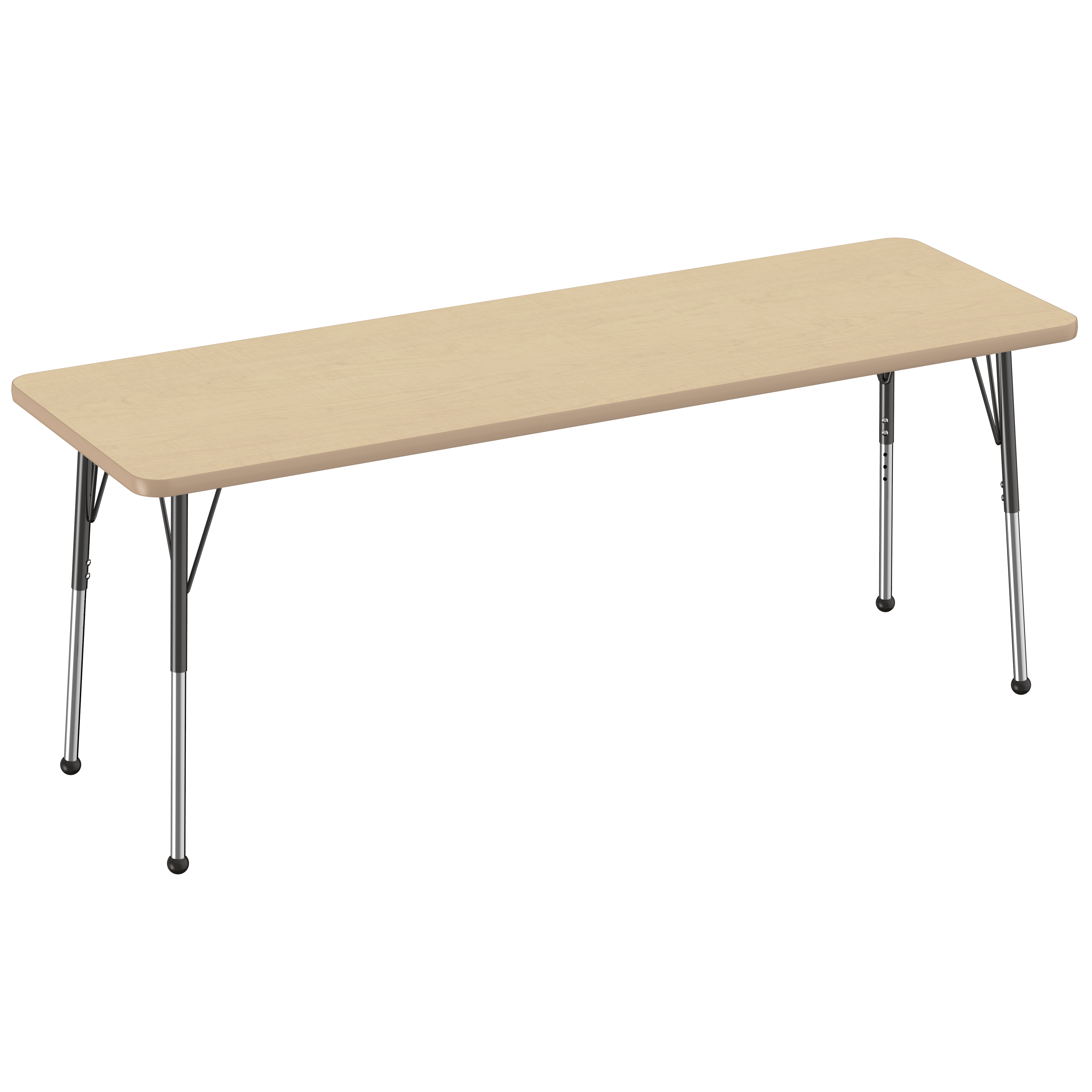 24" x 72" Rectangle T-Molding Activity Table with Adjustable Standard Ball Glide Legs - Maple/Maple/Black