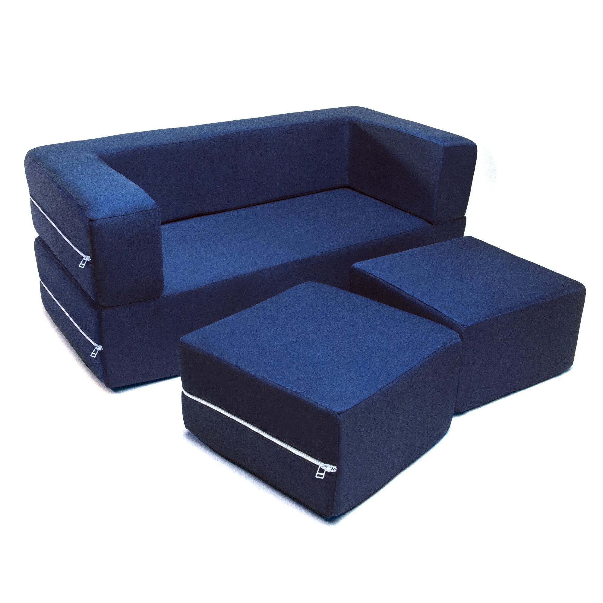 Jaxx Zipline Kids Modular Loveseat & Ottomans/Fold Out Lounger, Navy
