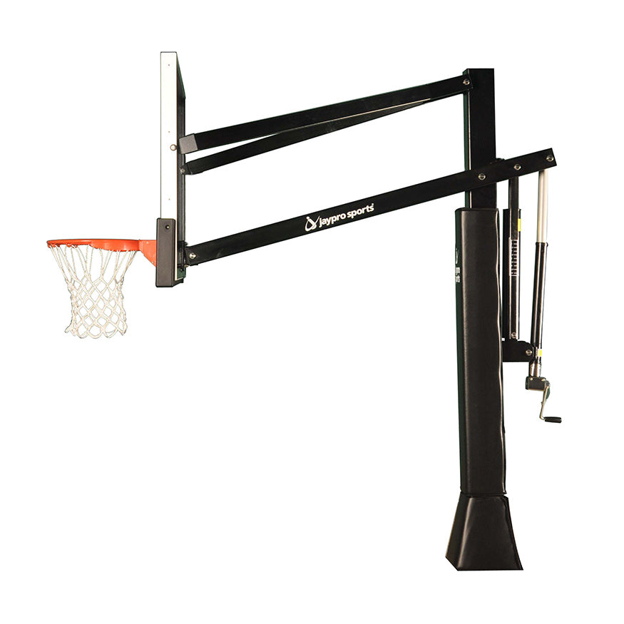 Basketball System - Titan  Adjustable Series (6 in.x 6 in. Pole with 4 ft. Offset) - 72 in. Tempered Glass  Backboard, Playground Goal, and Edge/Protector Padding
