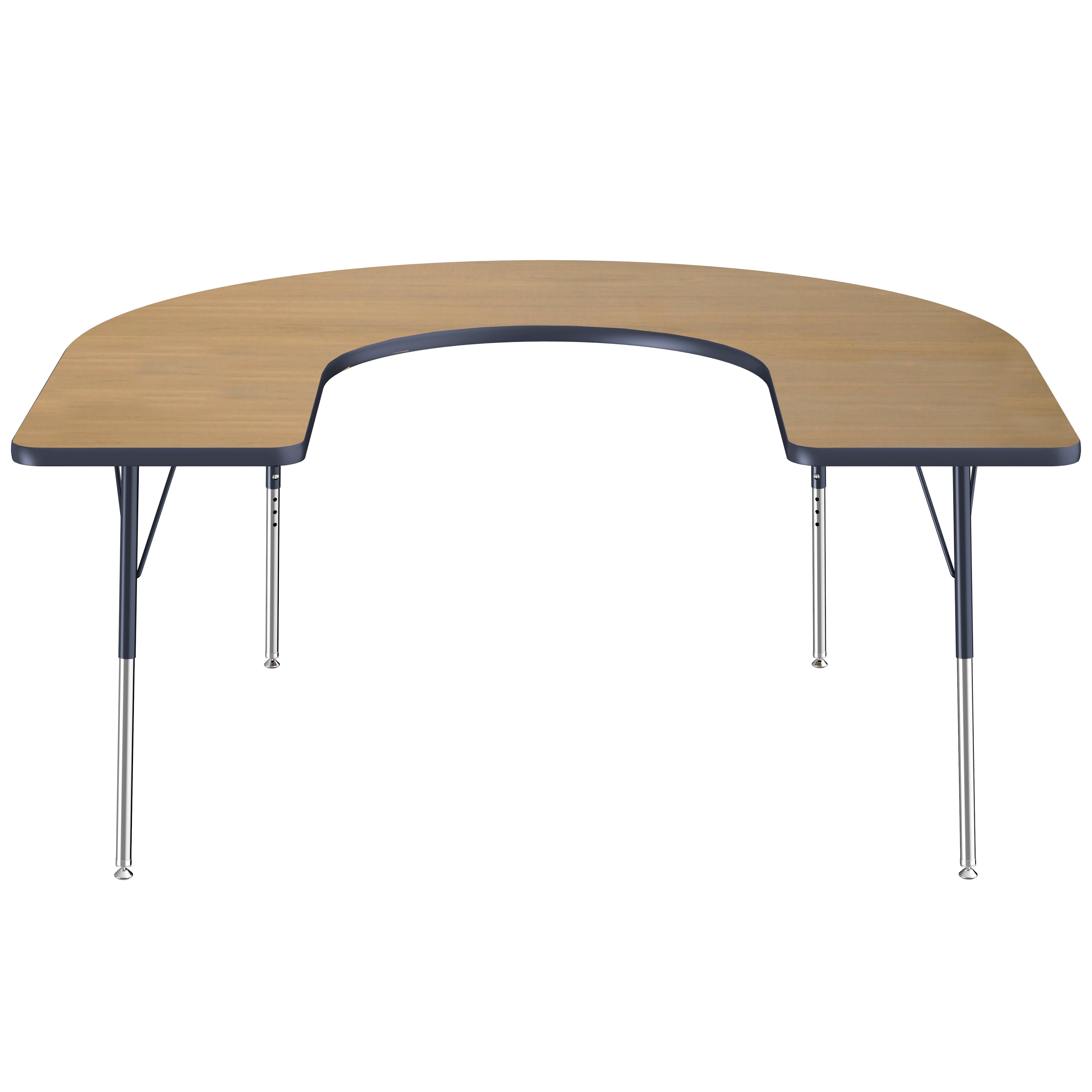60" x 66" Horseshoe T-Molding Activity Table with Adjustable Standard Swivel Glide Legs - Pasadena Oak/Navy
