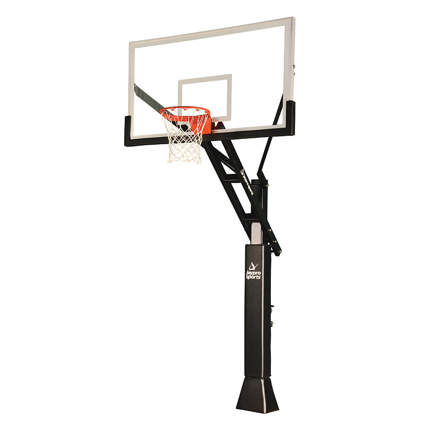 Basketball System - Titan  Adjustable Series (6 in.x 6 in. Pole with 4 ft. Offset) - 72 in. Acrylic Backboard, Breakaway Playground Goal, and Edge/Protector Padding
