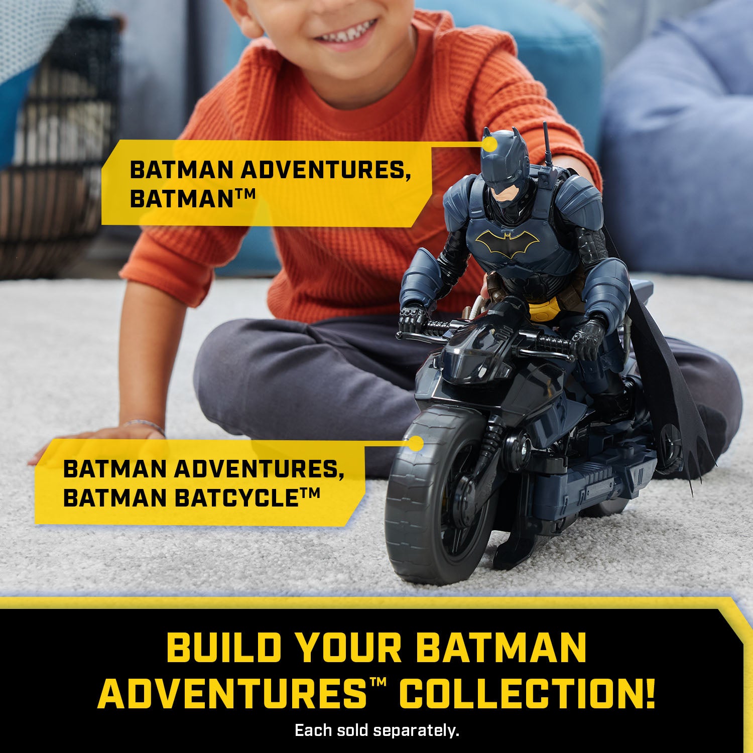 DC Comics, Batman Adventures, Batman Action Figure with 16 Armor Accessories, 17 Points of Articulation, 12-inch, Super Hero Kids Toy for Boys & Girls