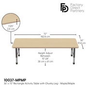 36" x 72" Rectangle T-Molding Activity Table with Adjustable Chunky Legs - Maple/Maple/Black