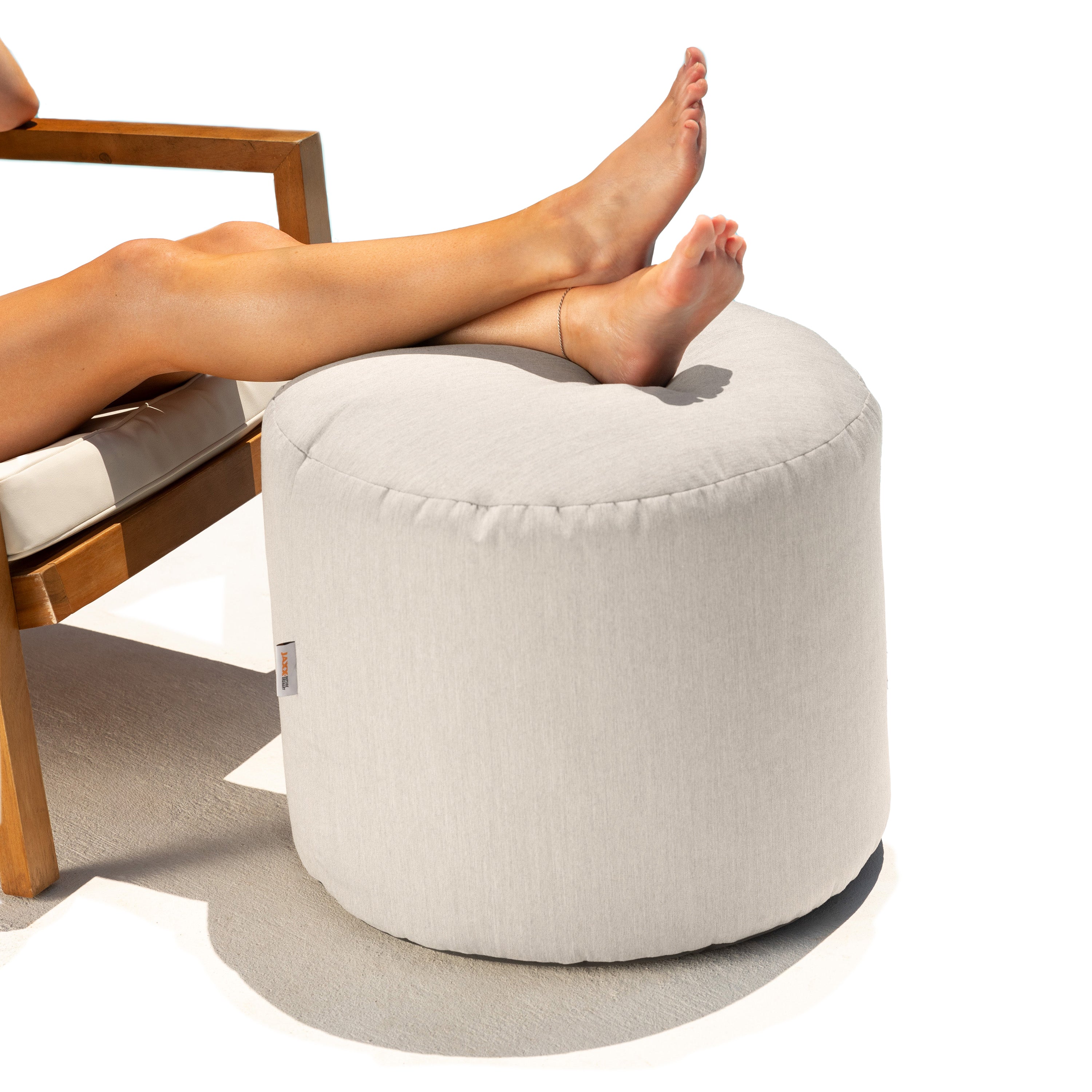 Jaxx Spring Indoor / Outdoor Bean Bag Pouf Ottoman, Sunbrella Flax