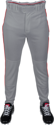 Rawlings Adult Plated Piped Pro Taper Fit Pant - Small - Blue Gray/Scarlet