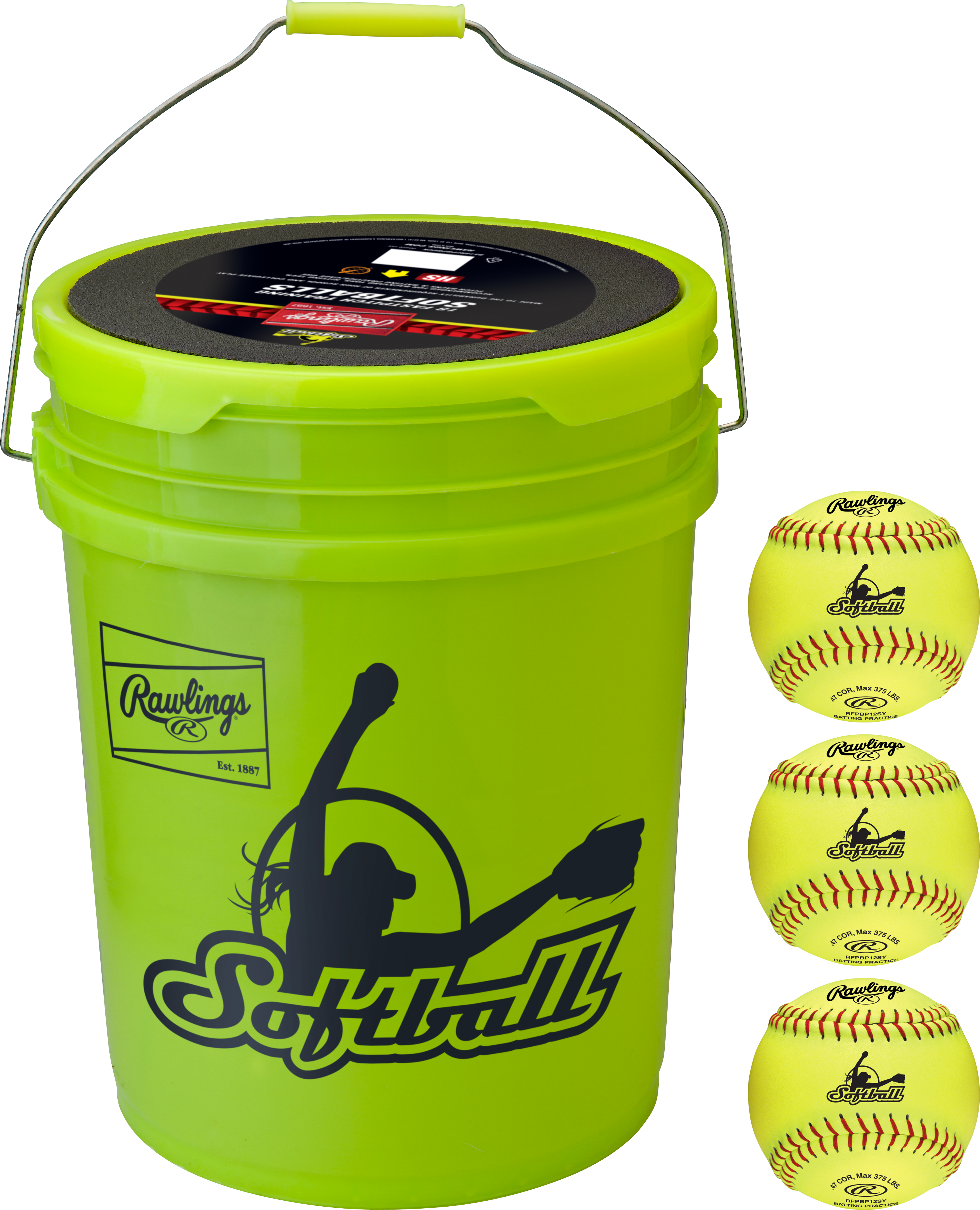 Rawlings 6 Gallon Collegiate/High School/Travel Practice Ball/Bucket Combo - Includes 12 Rfpbp12Sy