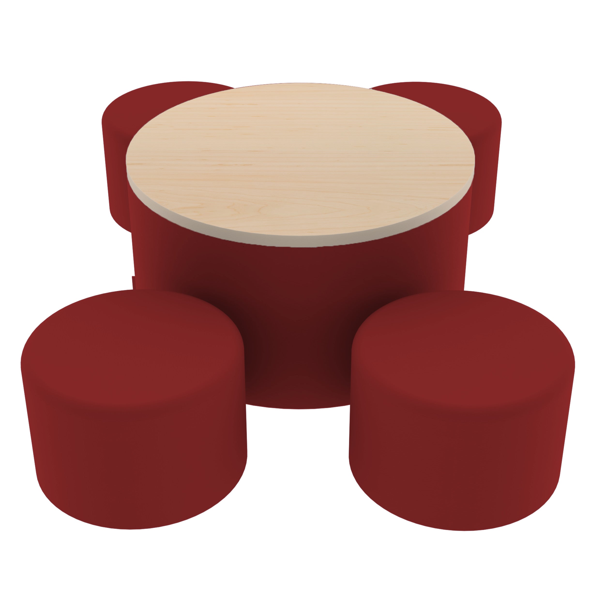 Pro Series 30" Round Ottoman Table with Round 12" H Seating, 5-Piece Set - Crimson/Maple