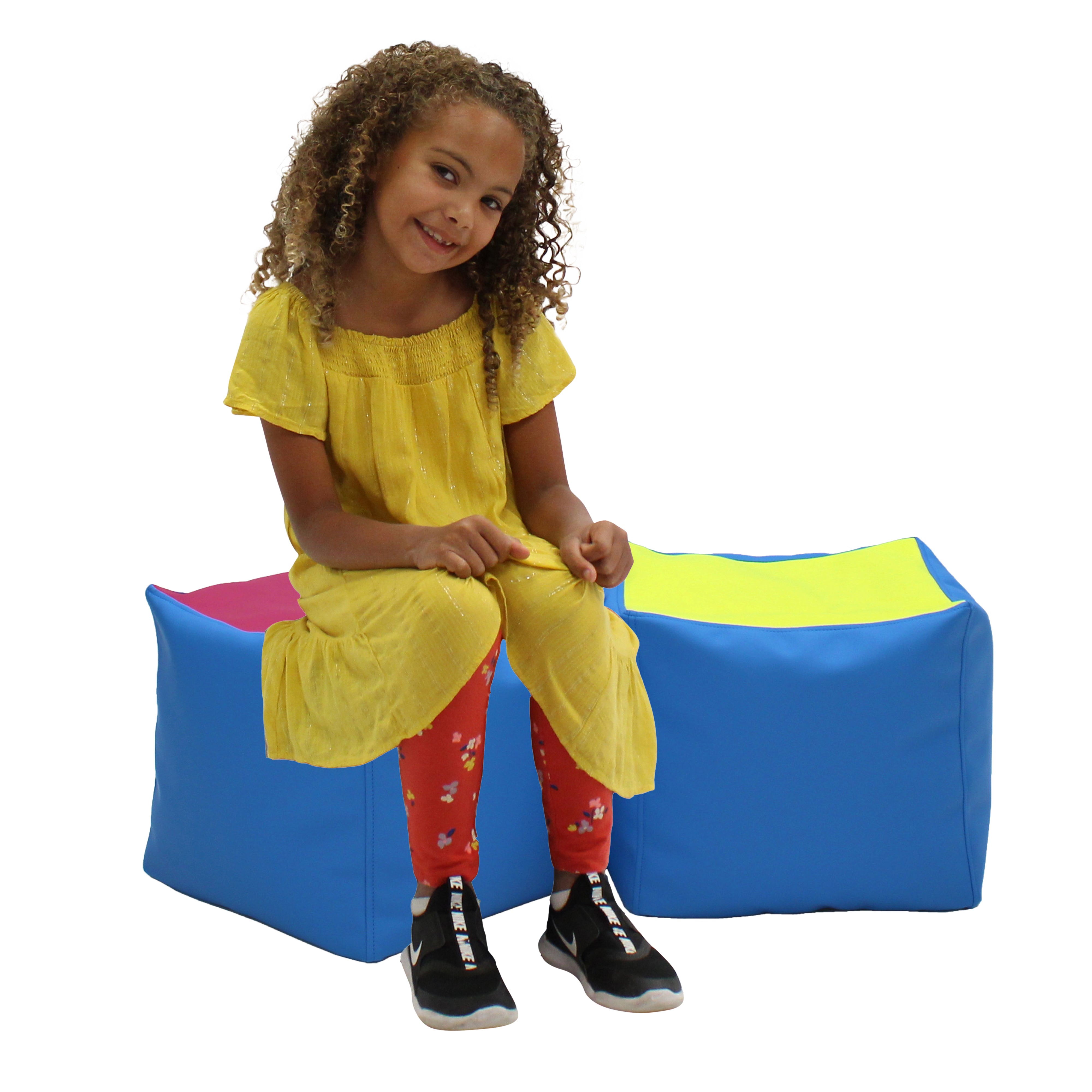 SoftScape Square Bean Bag Pouf 14in Height, 2-Piece - Lime/Raspberry