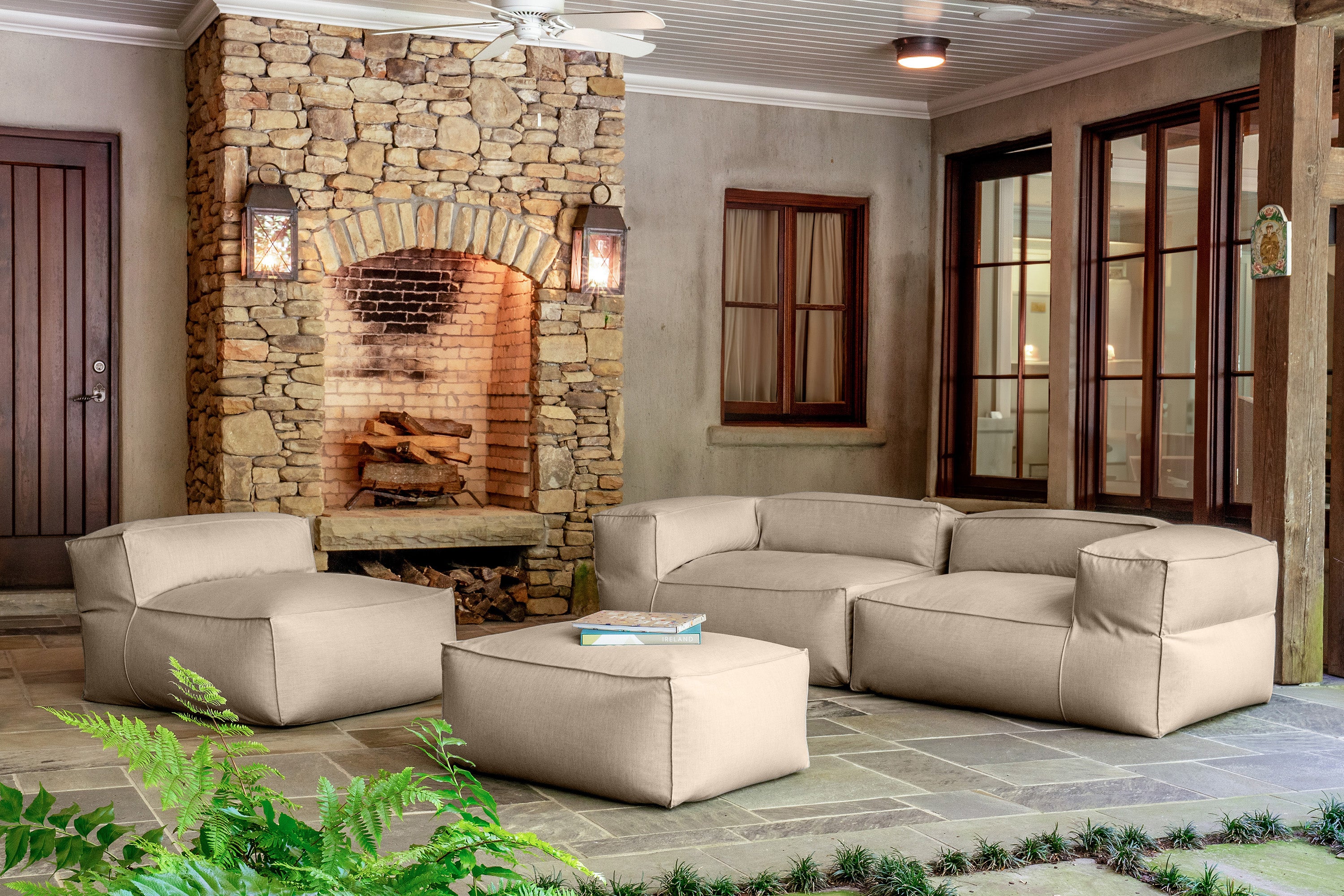 Baya 4 Piece Outdoor Sofa with Ottoman - Luxurious European Style Soft Seating, Ash