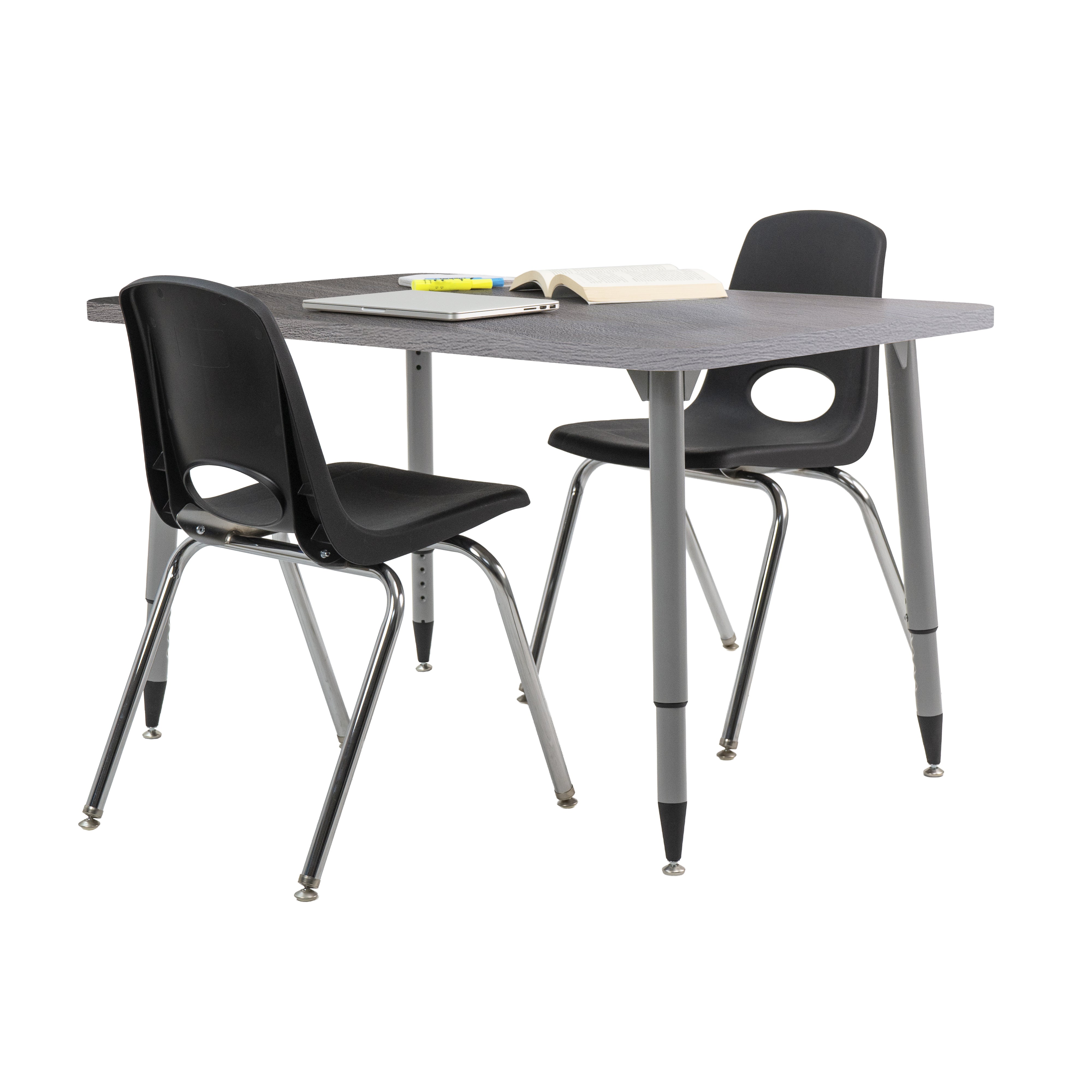 Adapte 30" x 48" Rectangle Woodgrain Activity Table with Adjustable Tapered Legs - Gray Wood/Silver