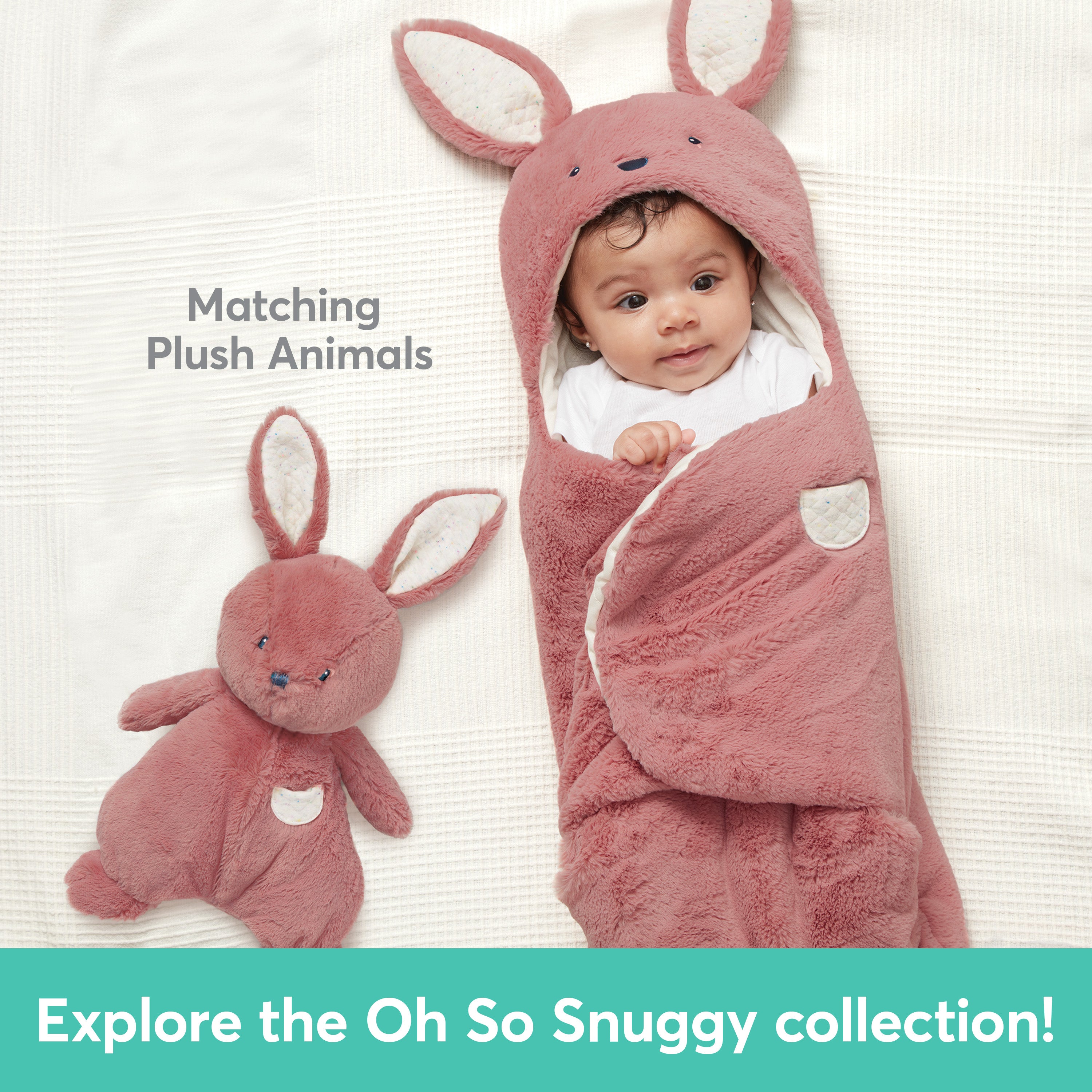 Baby GUND Oh So Snuggly Bunny Blanket Wrap, Plush Hooded Baby Blanket Wrap for Newborns, Pink/Cream, 26”