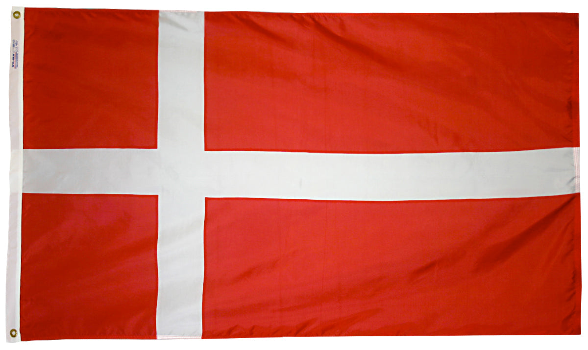 Denmark Flag 4x6 ft. Nylon SolarGuard Nyl-Glo 100% Made in USA to Official United Nations Design Specifications.