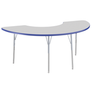 36" x 72" Half Moon T-Molding Activity Table with Adjustable Standard Swivel Glide Legs - Gray/Blue/Silver