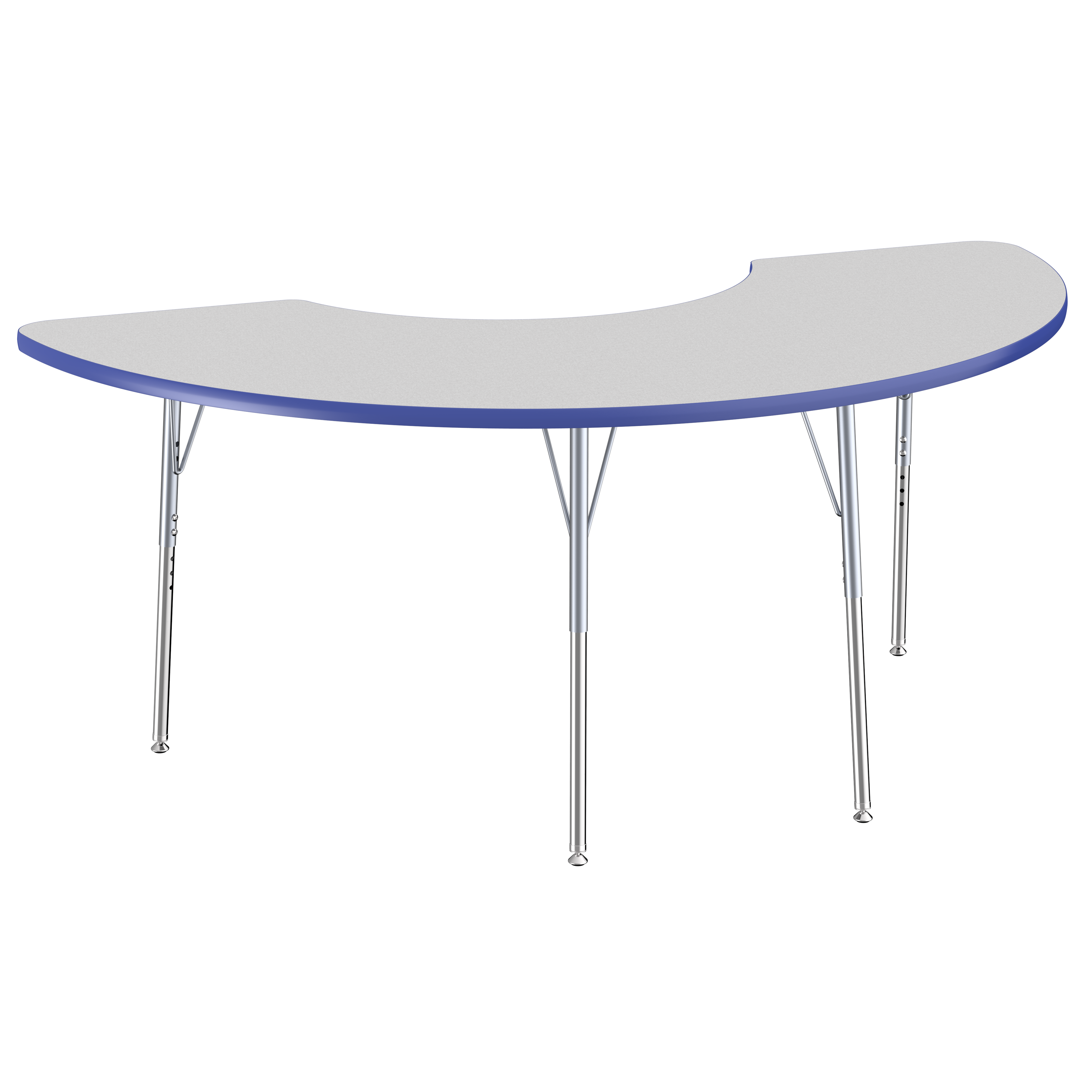 36" x 72" Half Moon T-Molding Activity Table with Adjustable Standard Swivel Glide Legs - Gray/Blue/Silver