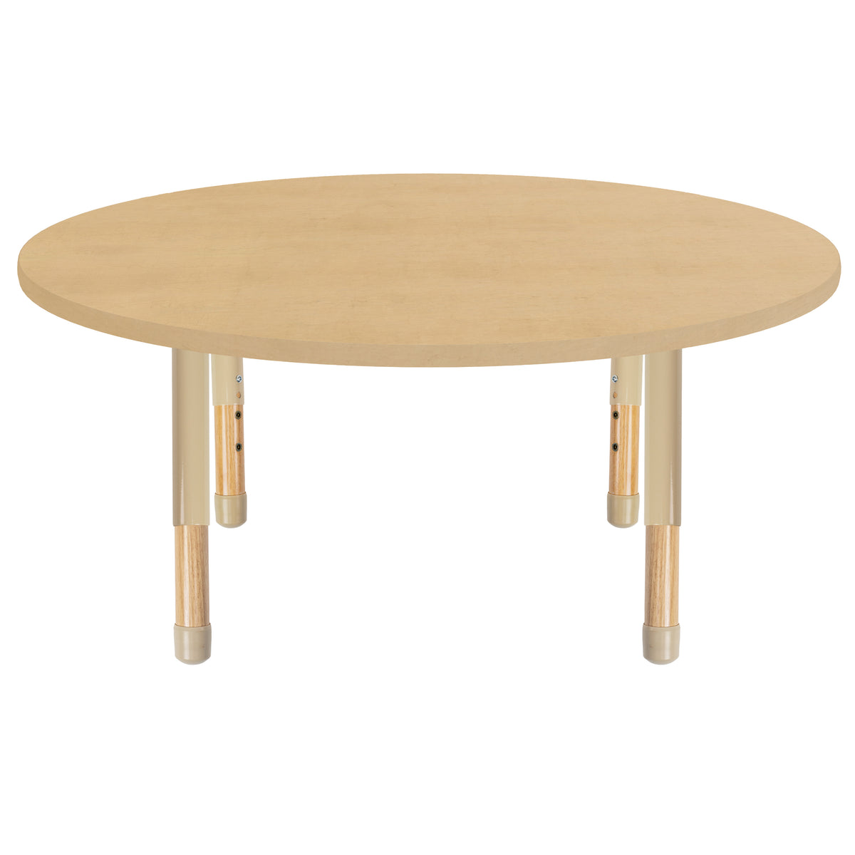 48" x 48" Round Thermofused Activity Table with Adjustable Chunky Wood Legs - Maple Grain/Sand/Natural
