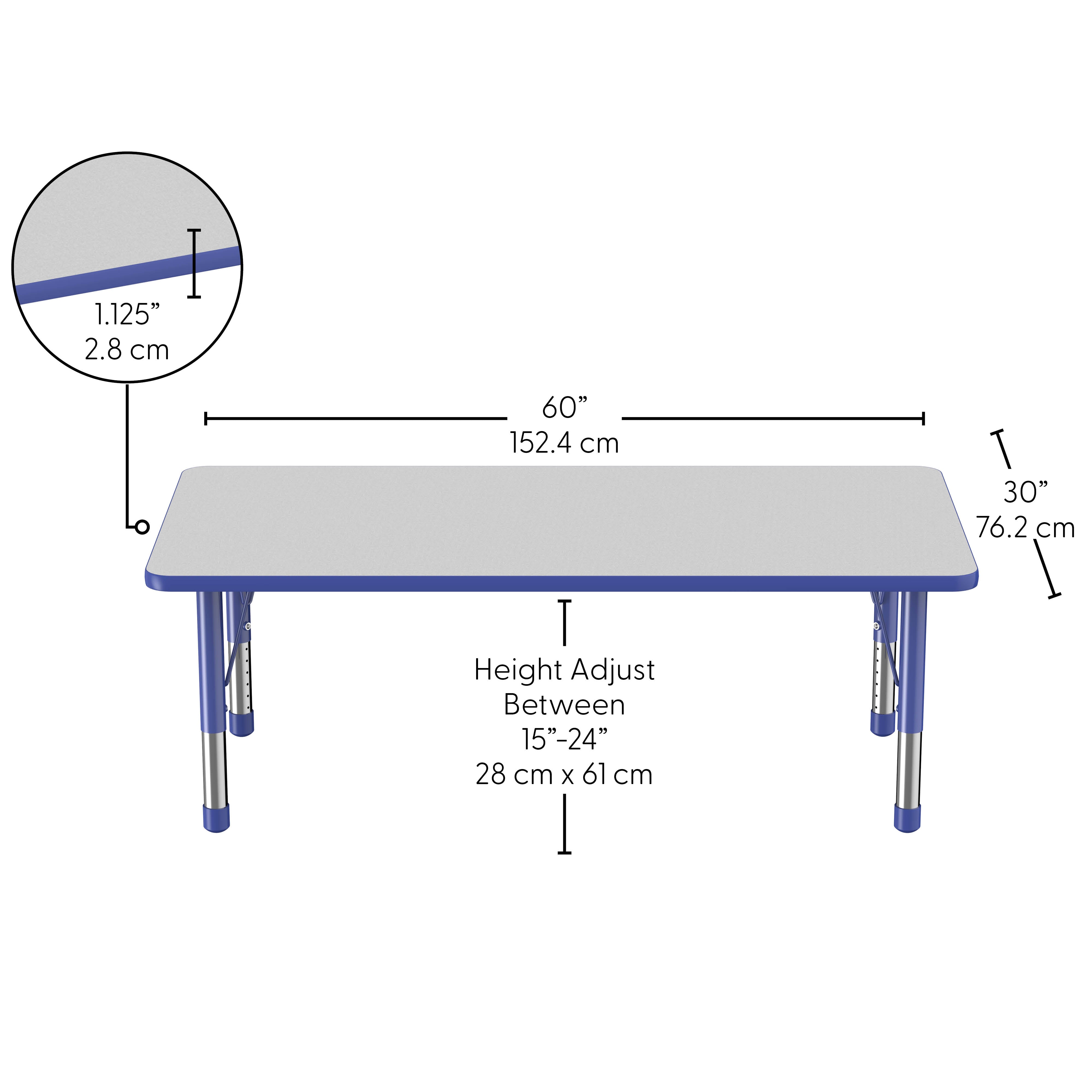30" x 60" Rectangle Thermofused Activity Table with Adjustable Chunky Legs - Gray/Blue