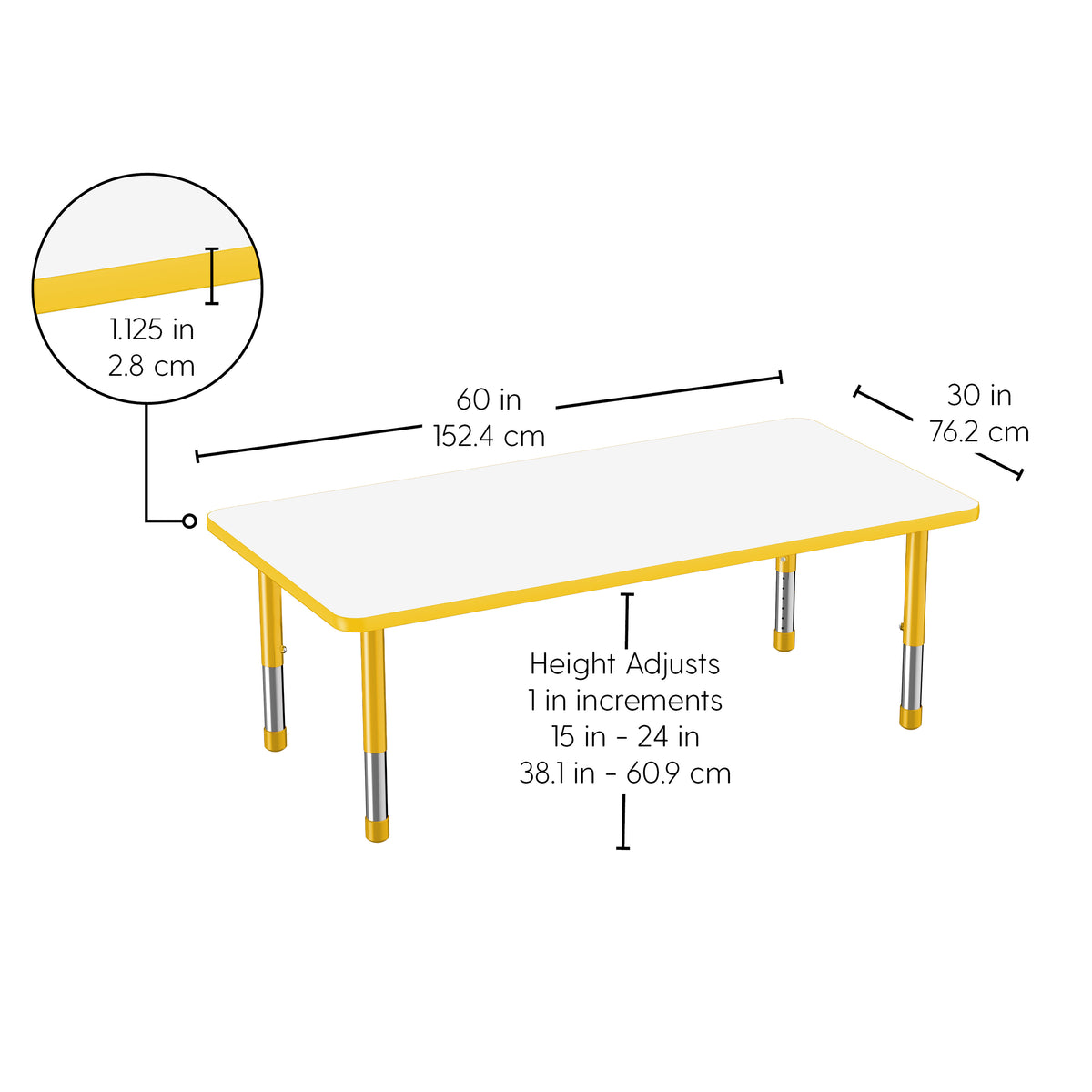 30" x 60" Rectangle Dry-Erase Activity Table with Adjustable Chunky Legs - Whiteboard/Yellow