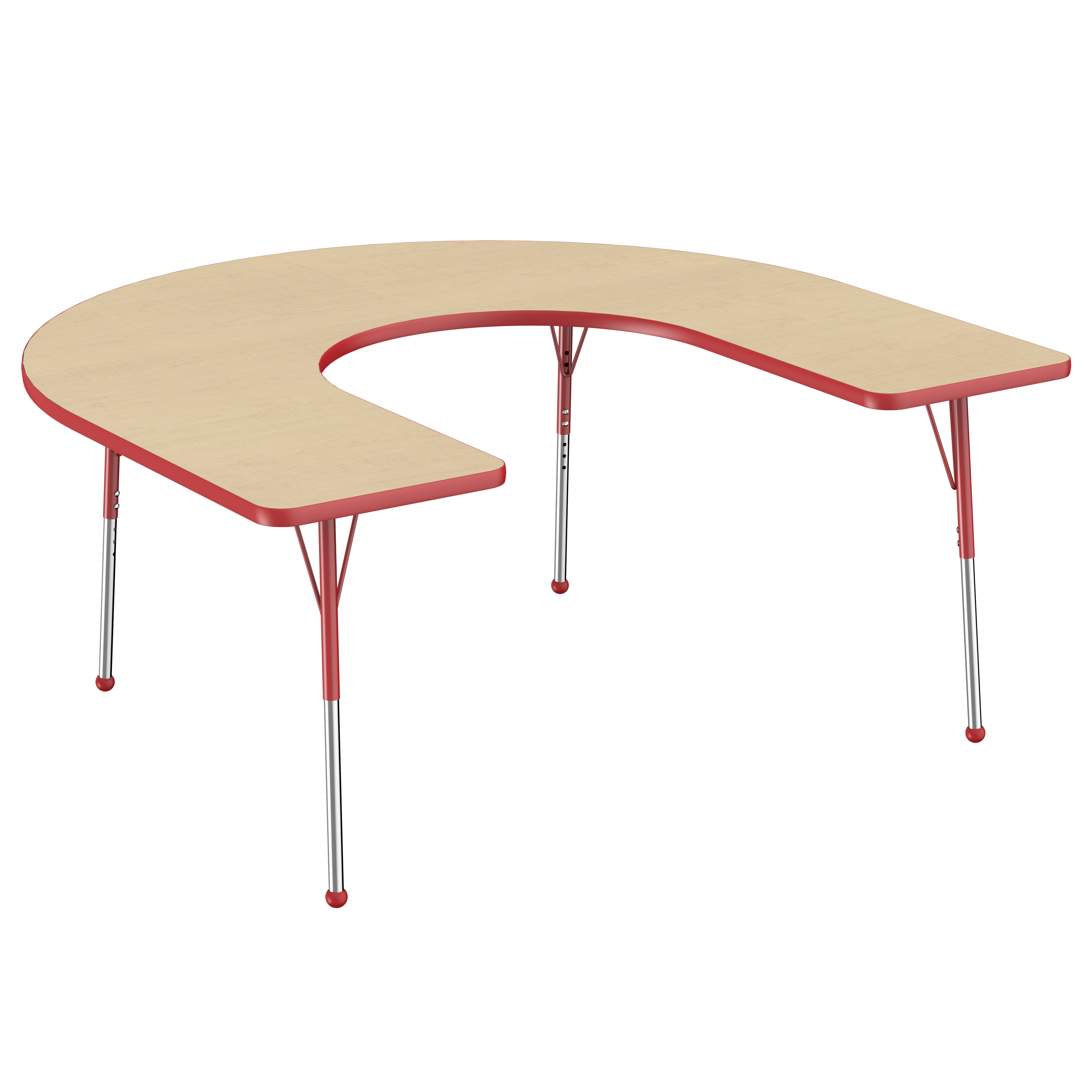 60" x 66" Horseshoe T-Molding Activity Table with Adjustable Standard Ball Glide Legs - Maple/Red