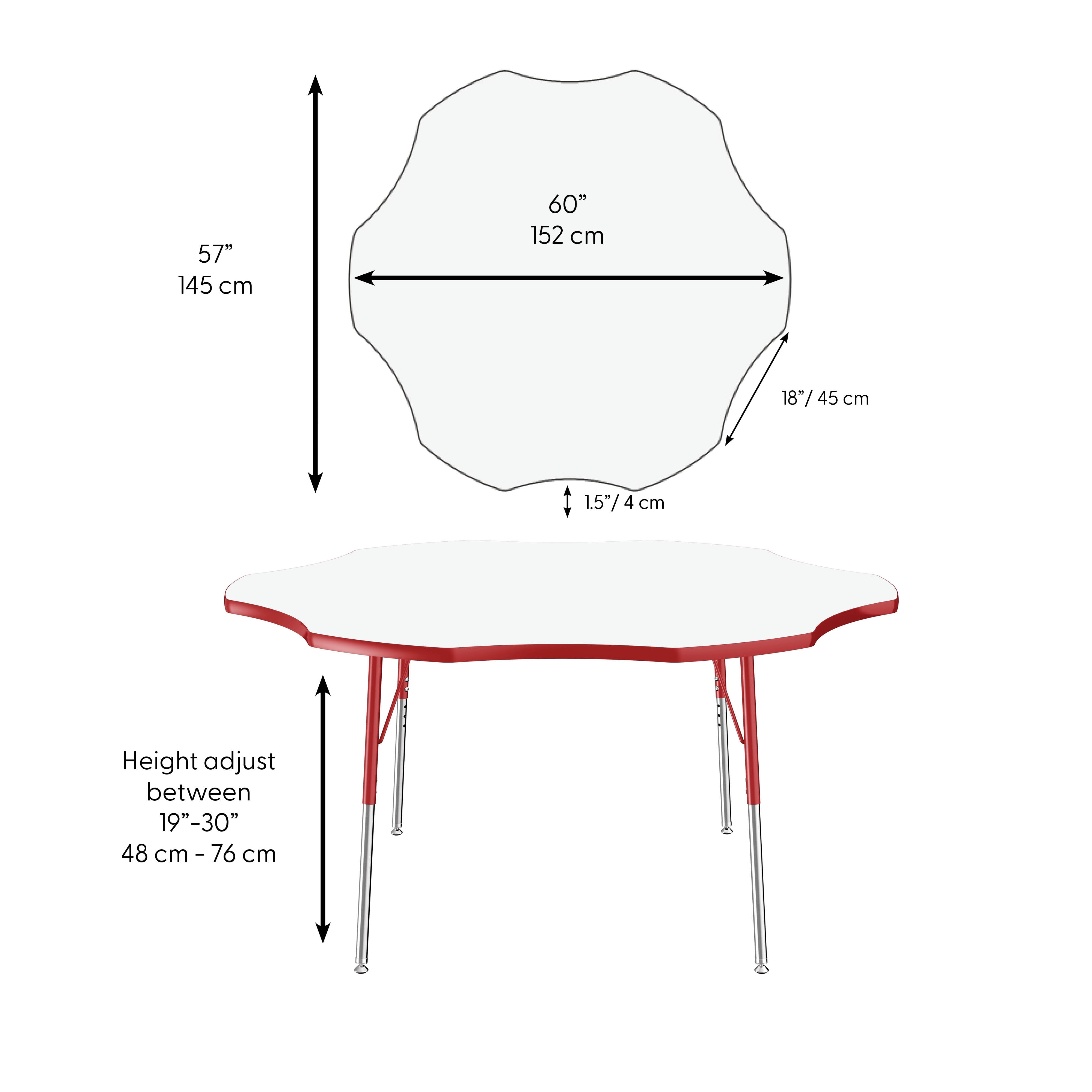60" x 60" Flower Dry-Erase Activity Table with Adjustable Standard Swivel Glide Legs - Whiteboard/Red