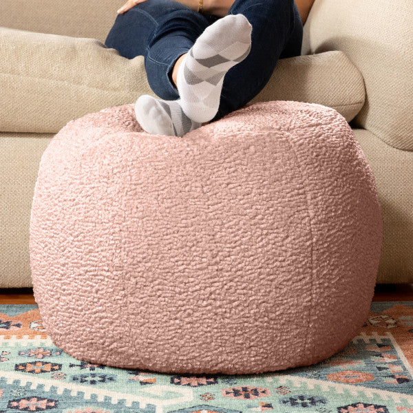 Jaxx Ellis Ottoman Shearling Faux-Lamb Plush Pouf for Modern Interior Design, Small, Pink