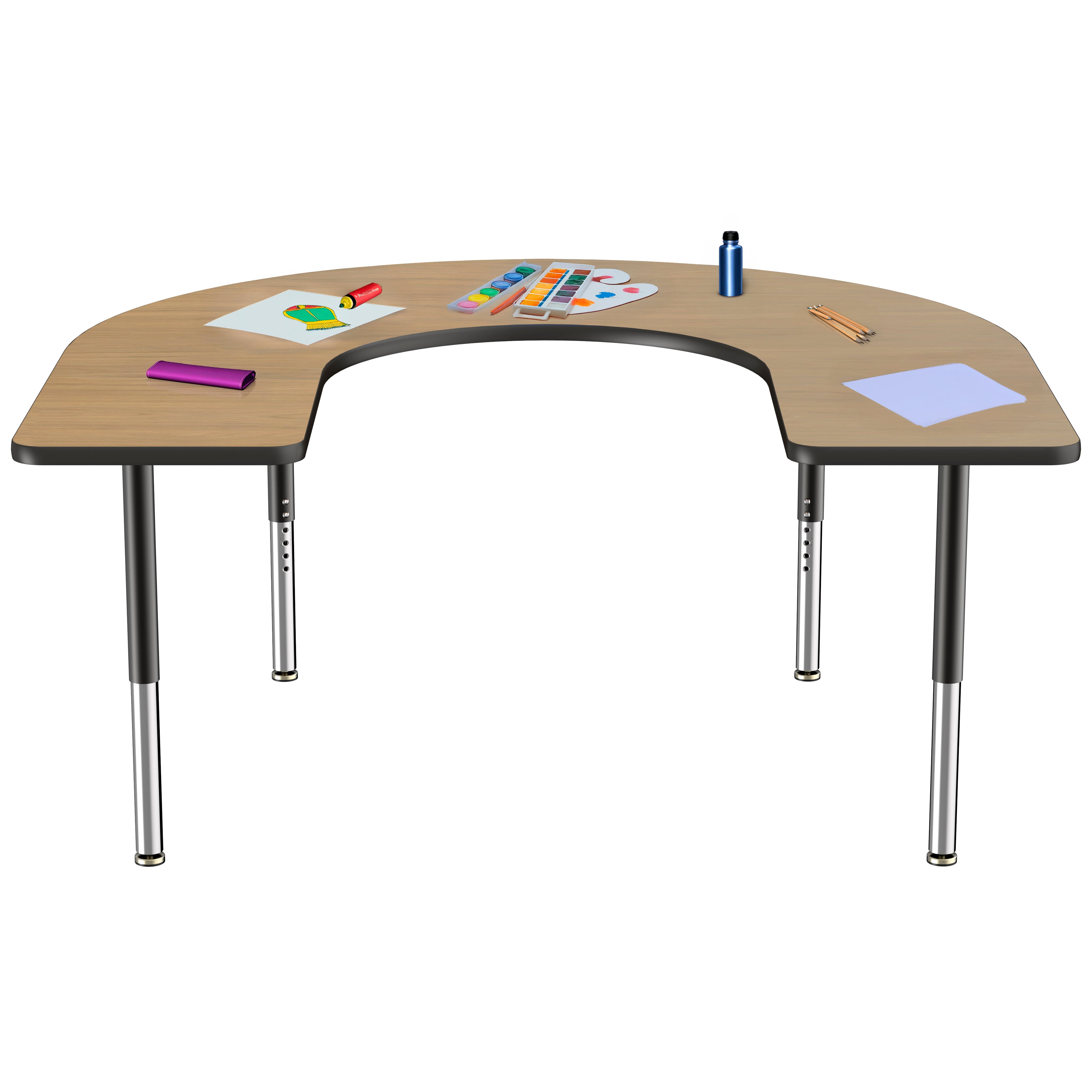 60" x 66" Horseshoe T-Molding Activity Table with Adjustable Super Legs - Pasadena Oak/Black