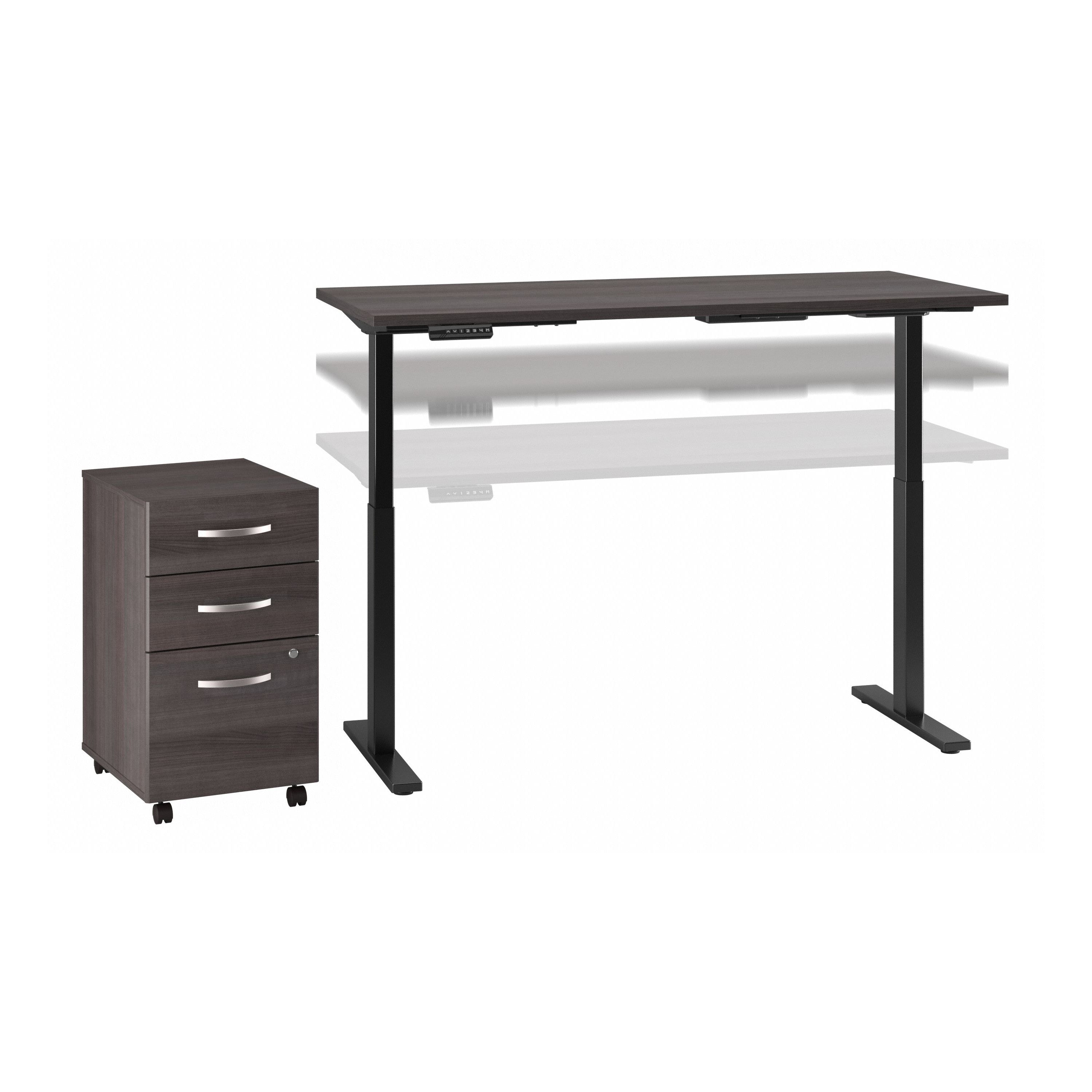 Move 60 Series by Bush Business Furniture 72W x 30D Height Adjustable Standing Desk with Storage in Storm Gray with Black Base - 71.02" Width x 29.37" Depth x 47.69" Height