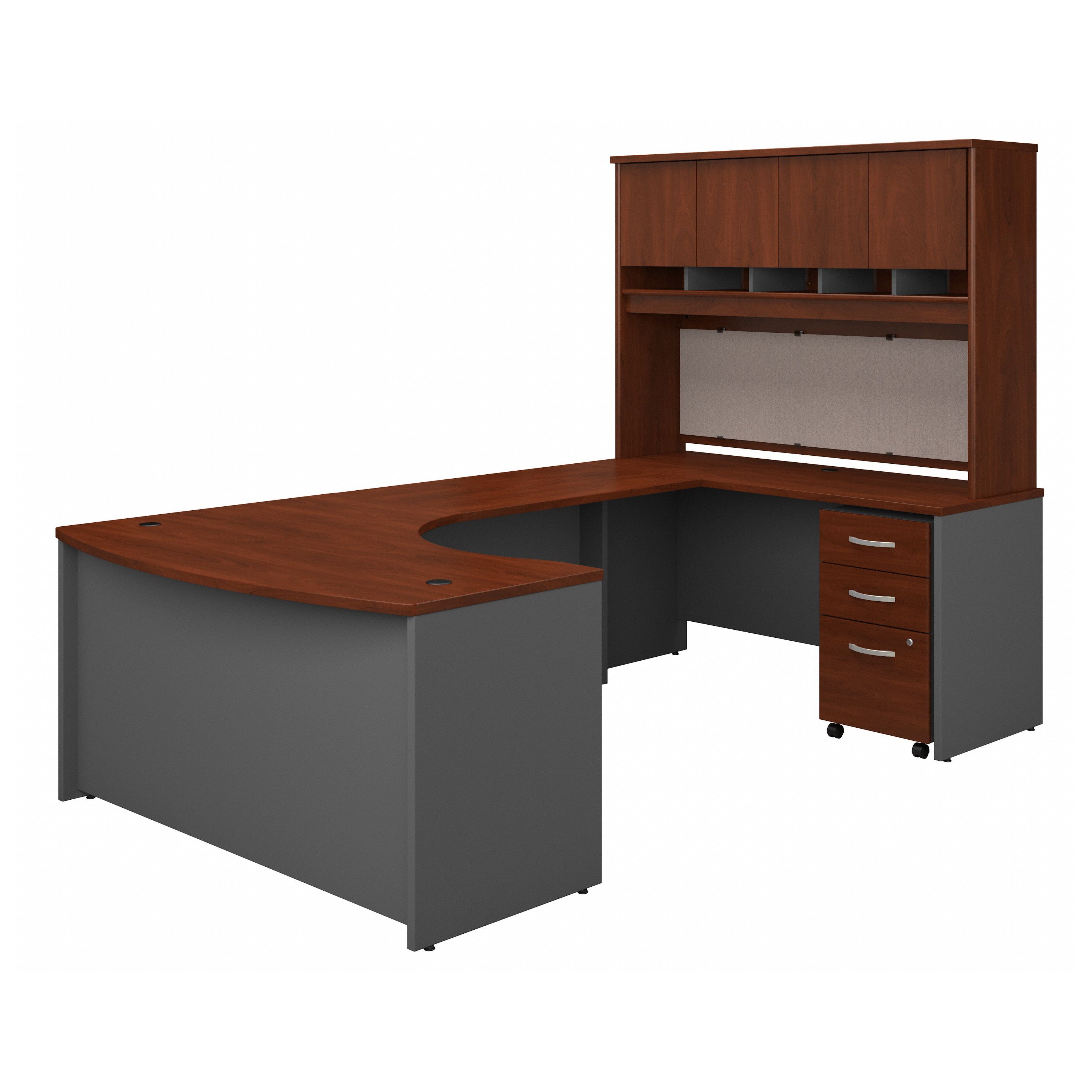 Bush Business Furniture Series C 60W Right Handed Bow Front U Shaped Desk with Hutch and Storage in Hansen Cherry - 59.45" Width x 101.65" Depth x 72.85" Height