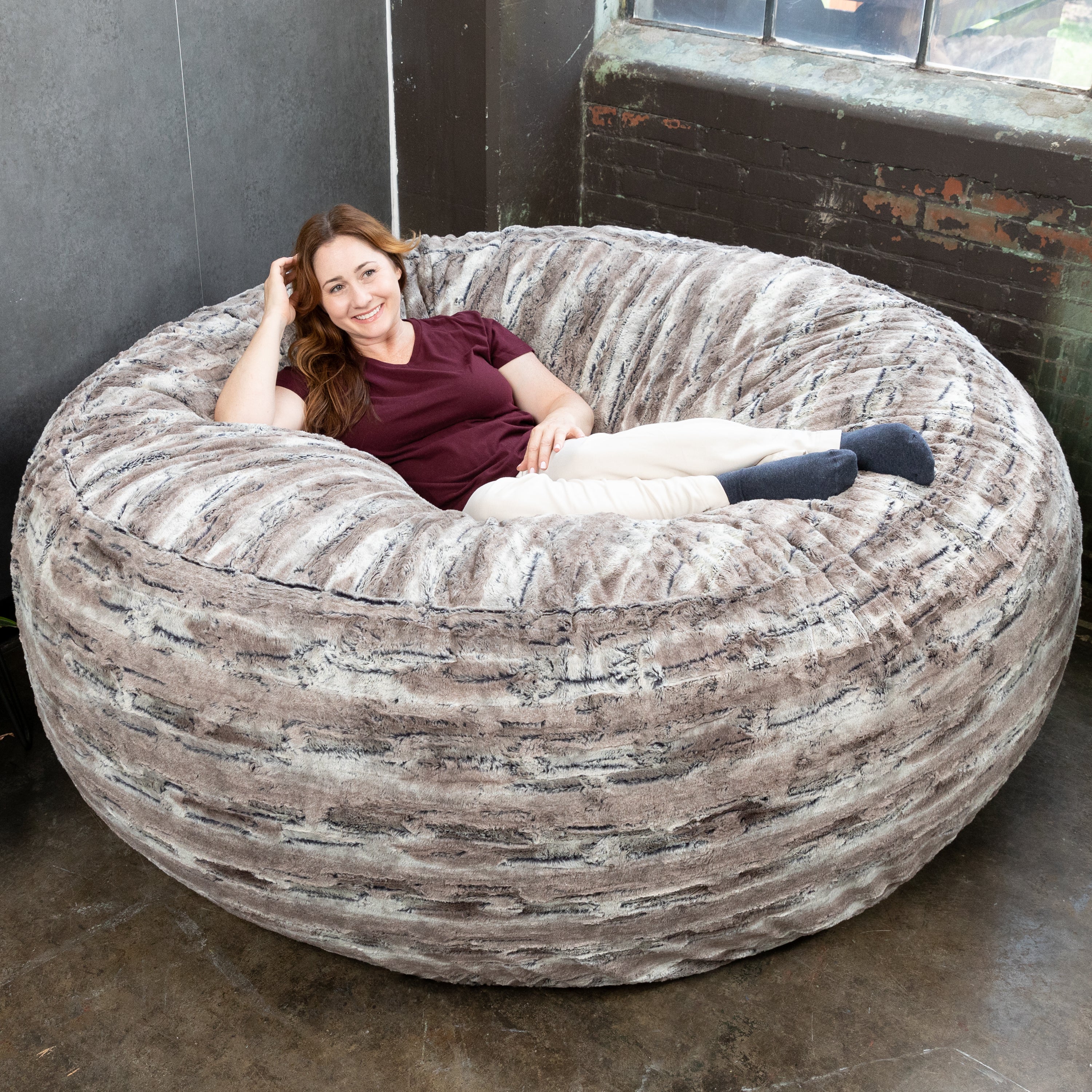 Jaxx Saxx 6 Foot Giant Bean Bag Chair - Luxe Faux Fur, Mountain Fox