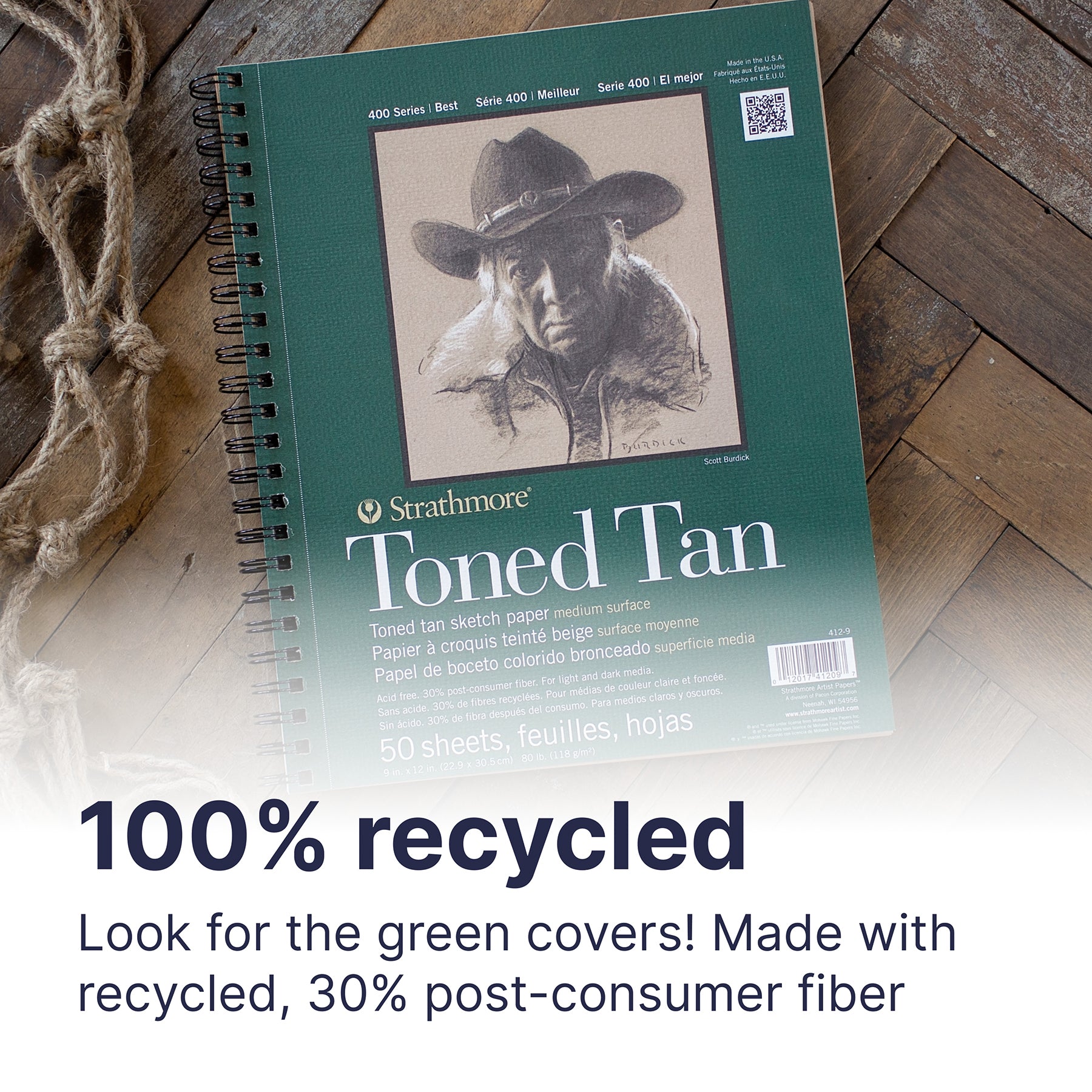 400 Series Sketch Pad, Recycled, Toned Tan, Side Wire Binding, 50 Sheet, 9x12 inch, 1 Count