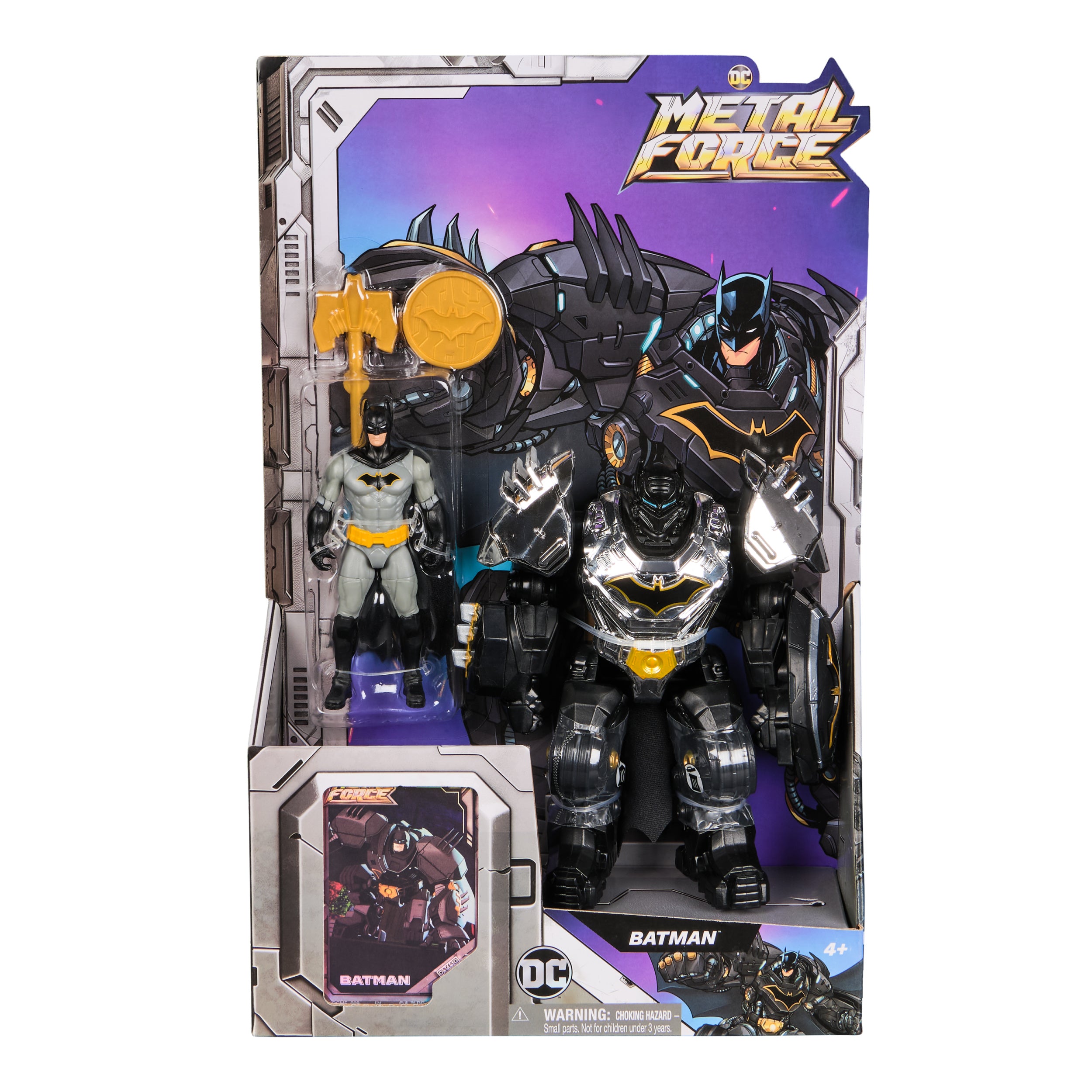 DC Comics, Metal Force Batman Action Figure, 6-Inch with 4-Inch Mini Figure, Built-in Blaster and Armor Suit, Super Hero Kids Toys for Boys and Girls Ages 4 and Up