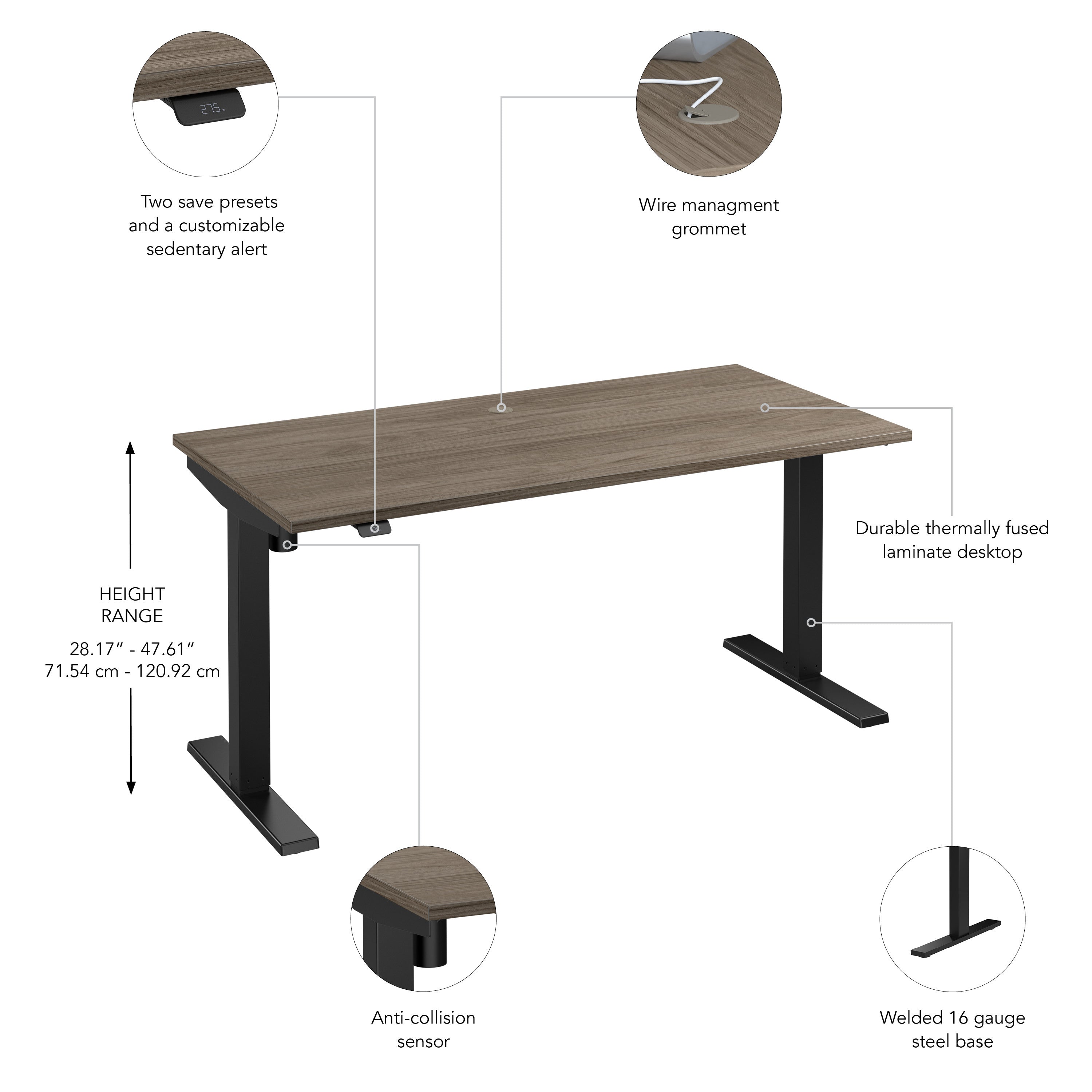 Bush Business Furniture Move 40 Series 60W x 30D Electric Height Adjustable Standing Desk in Modern Hickory with Black Base - 59.45" Width x 29.37" Depth x 28.17" Height