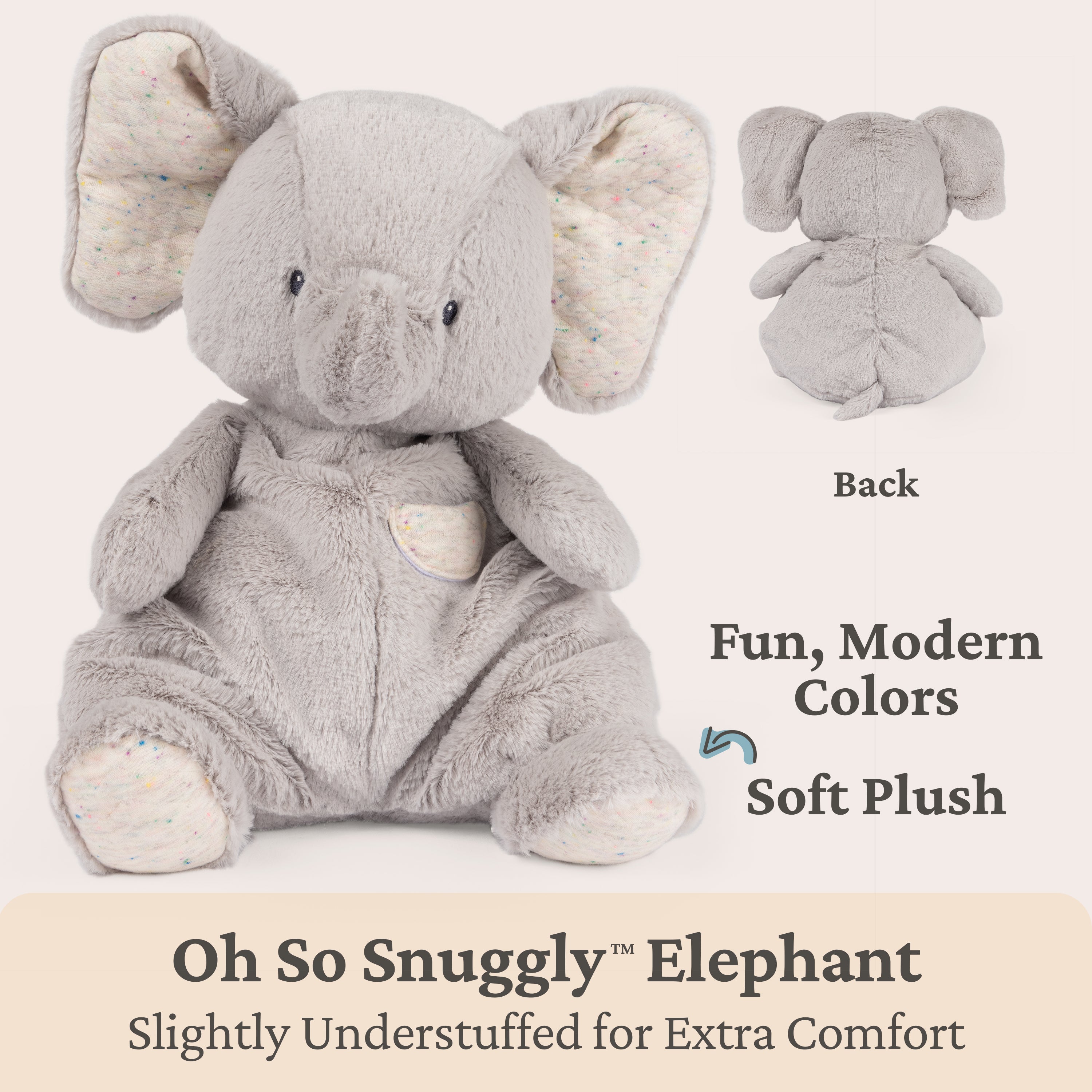 Baby GUND Oh So Snuggly Elephant Large Plush Stuffed Animal for Babies and Infants, Ash Grey, 12.5”