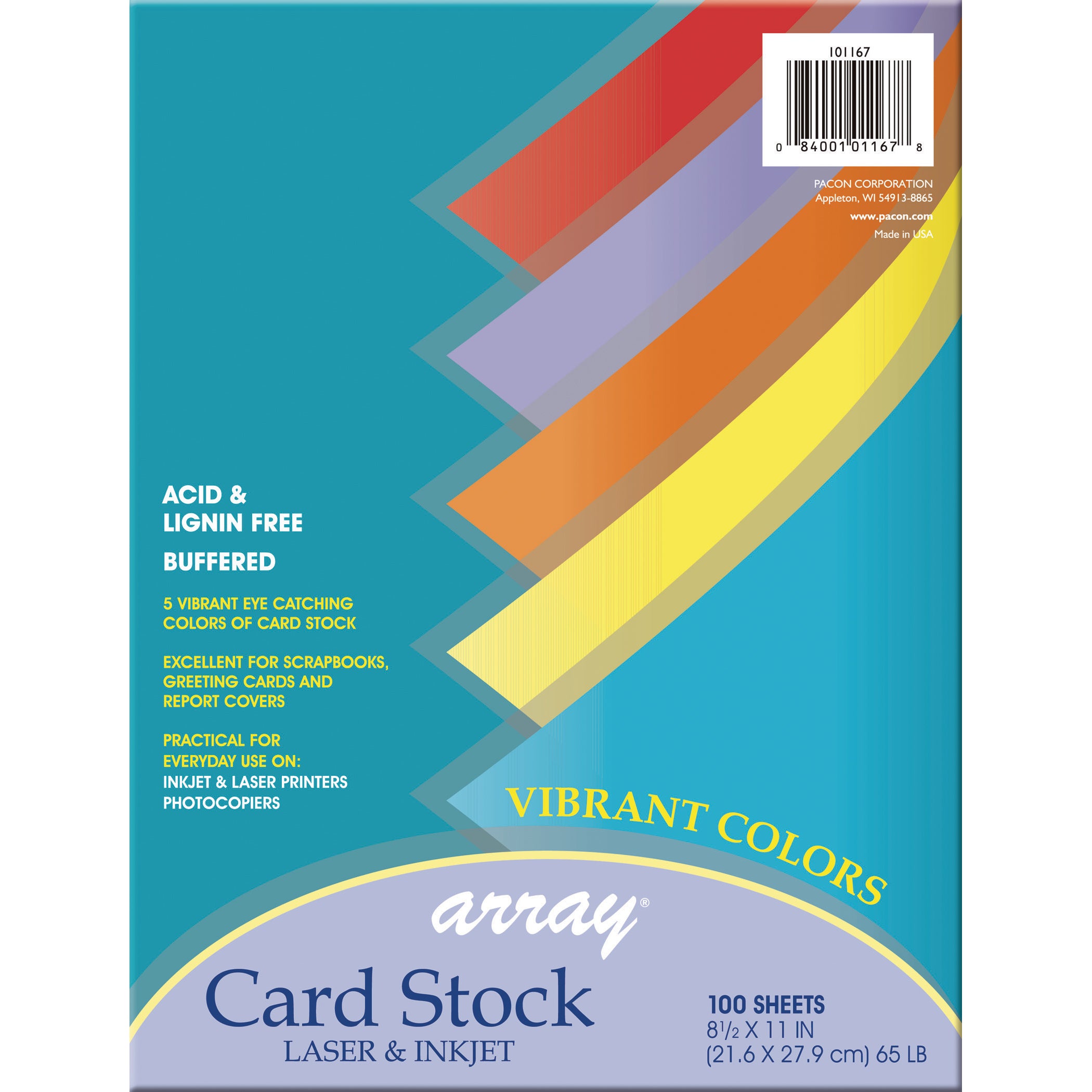 Vibrant Card Stock, 5 Assorted Colors, 8-1/2" x 11", 100 Sheets
