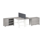 Bush Business Furniture Hustle 2 Person Computer Desk with Mobile Storage Cabinets, Power Grommets, and Privacy Screen in Platinum Gray - 59.44" Width x 29.37" Depth x 30.07" Height