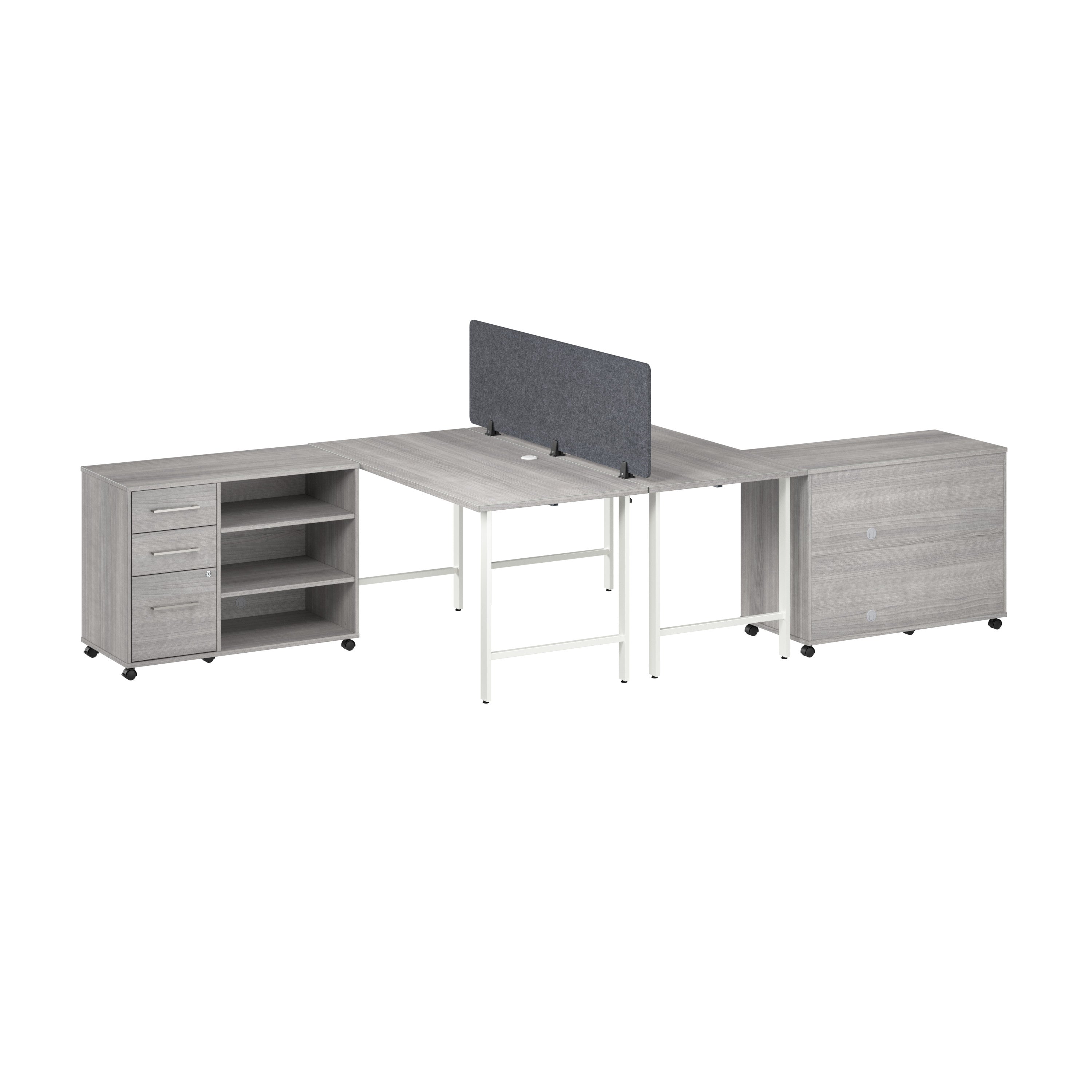 Bush Business Furniture Hustle 2 Person Computer Desk with Mobile Storage Cabinets, Power Grommets, and Privacy Screen in Platinum Gray - 59.44" Width x 29.37" Depth x 30.07" Height