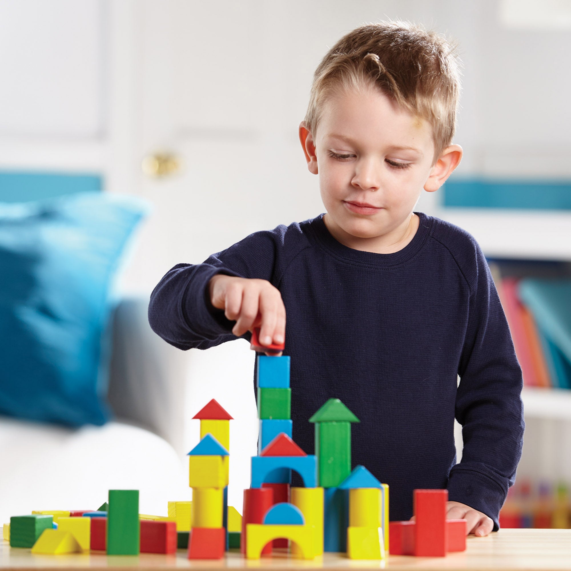 Painted Wood Blocks Set, 100 Pieces