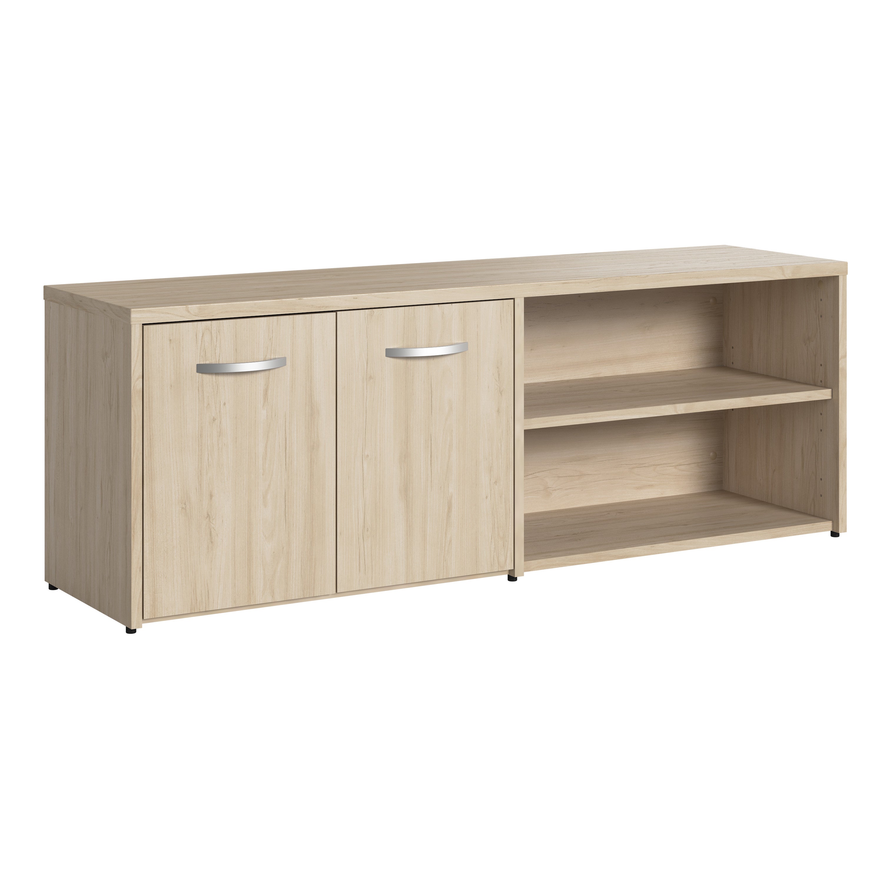 Bush Business Furniture Studio C Low Storage Cabinet with Doors and Shelves in Natural Elm - 59.17" Width x 15.71" Depth x 21.2" Height